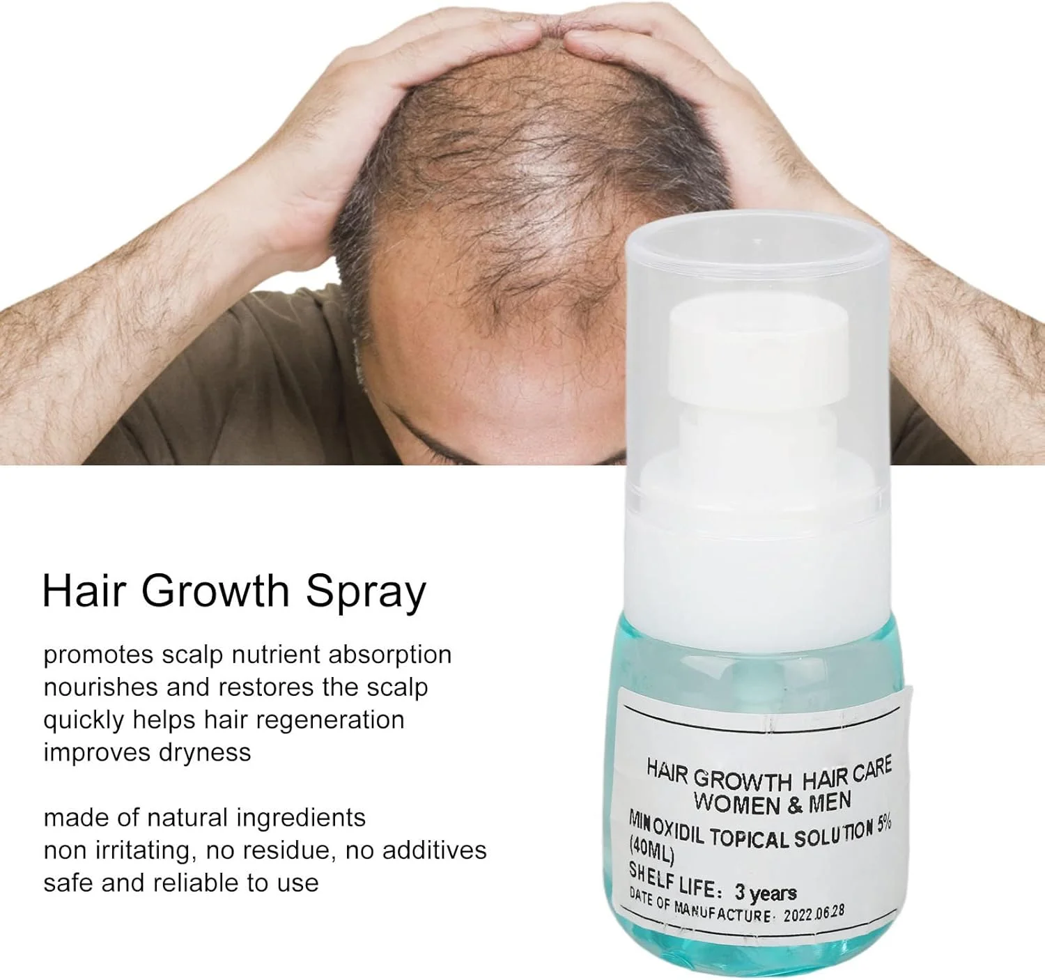 اسپری رشد مو 40 میلی لیتری، اسپری مراقبت از مو مغذی و حجم دهنده، مایع ضد ریزش مو - غیر تحریک کننده، بدون باقی مانده