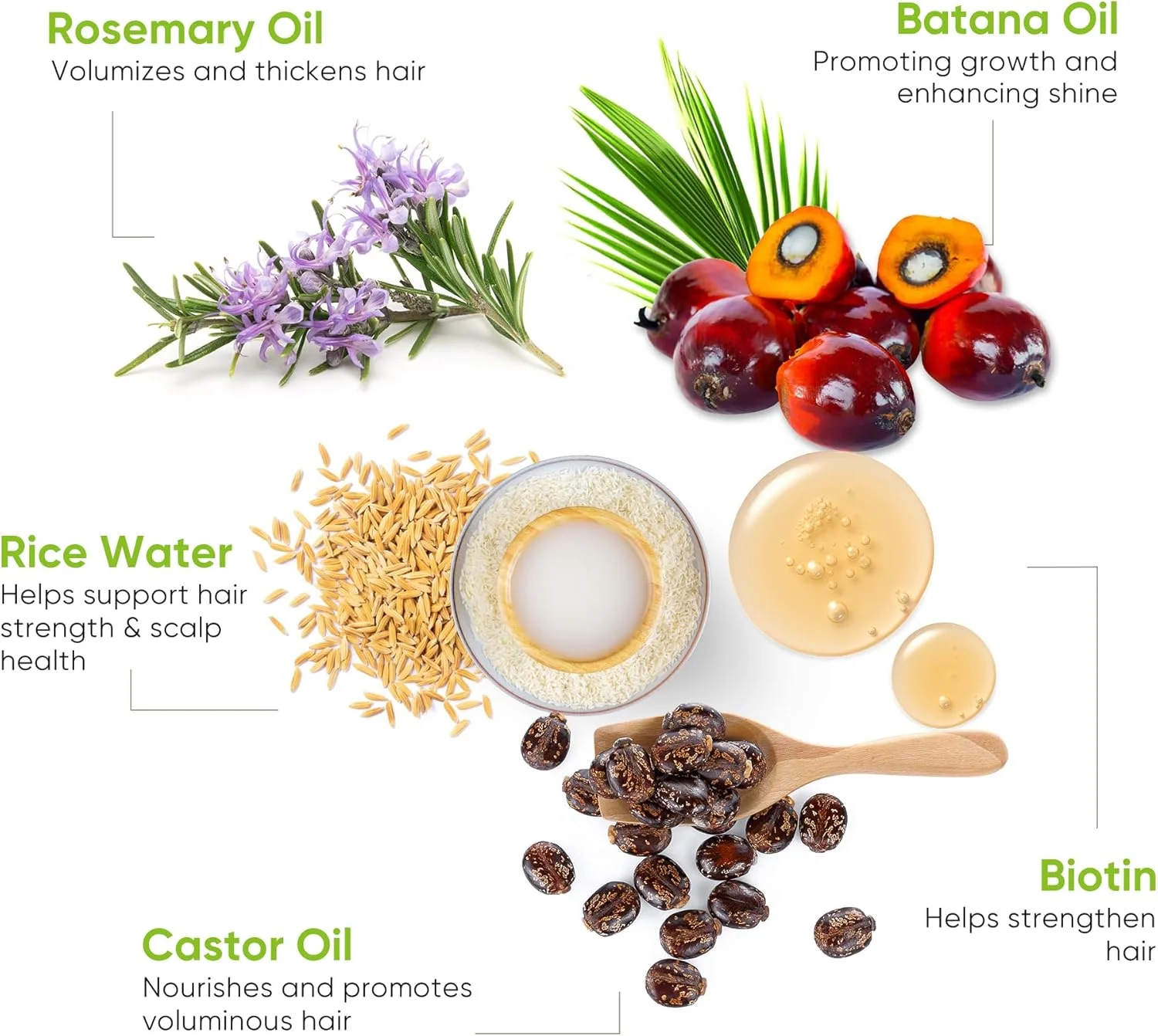 اسپری سرم رشد مو با روغن رزماری و باتانا، بیوتین برای ریزش مو و نازک شدن مو، موهای ضخیم تر و پرپشت تر برای زنان و مردان، 2 اونس