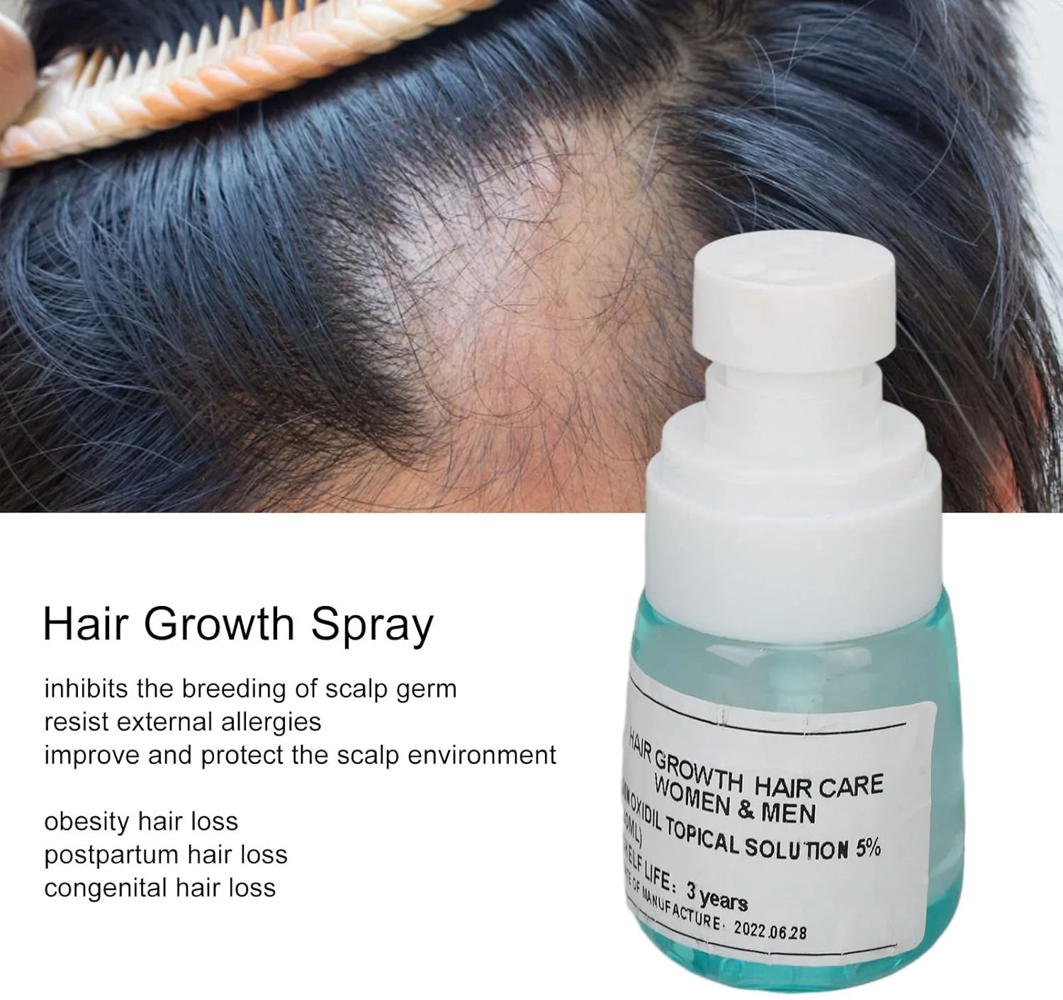 اسپری رشد مو 40 میلی لیتری، اسپری مراقبت از مو مغذی و حجم دهنده، مایع ضد ریزش مو - غیر تحریک کننده، بدون باقی مانده