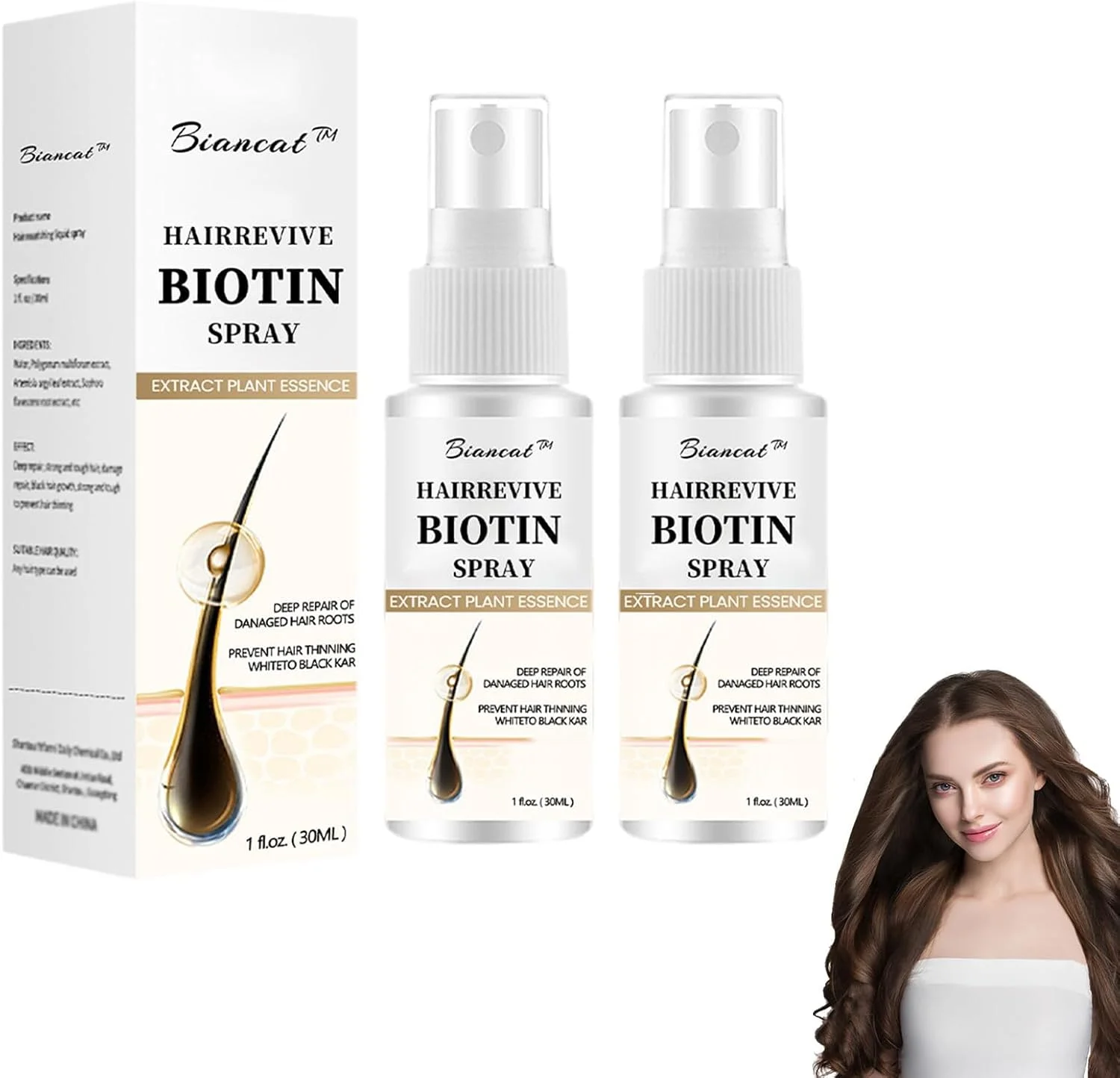 اسپری بیوتین HairRevive، سرم اسانس رشد مو برای موهای ضخیم تر، بلندتر و قوی تر، درمان پوست سر با بیوتین، 2 عدد