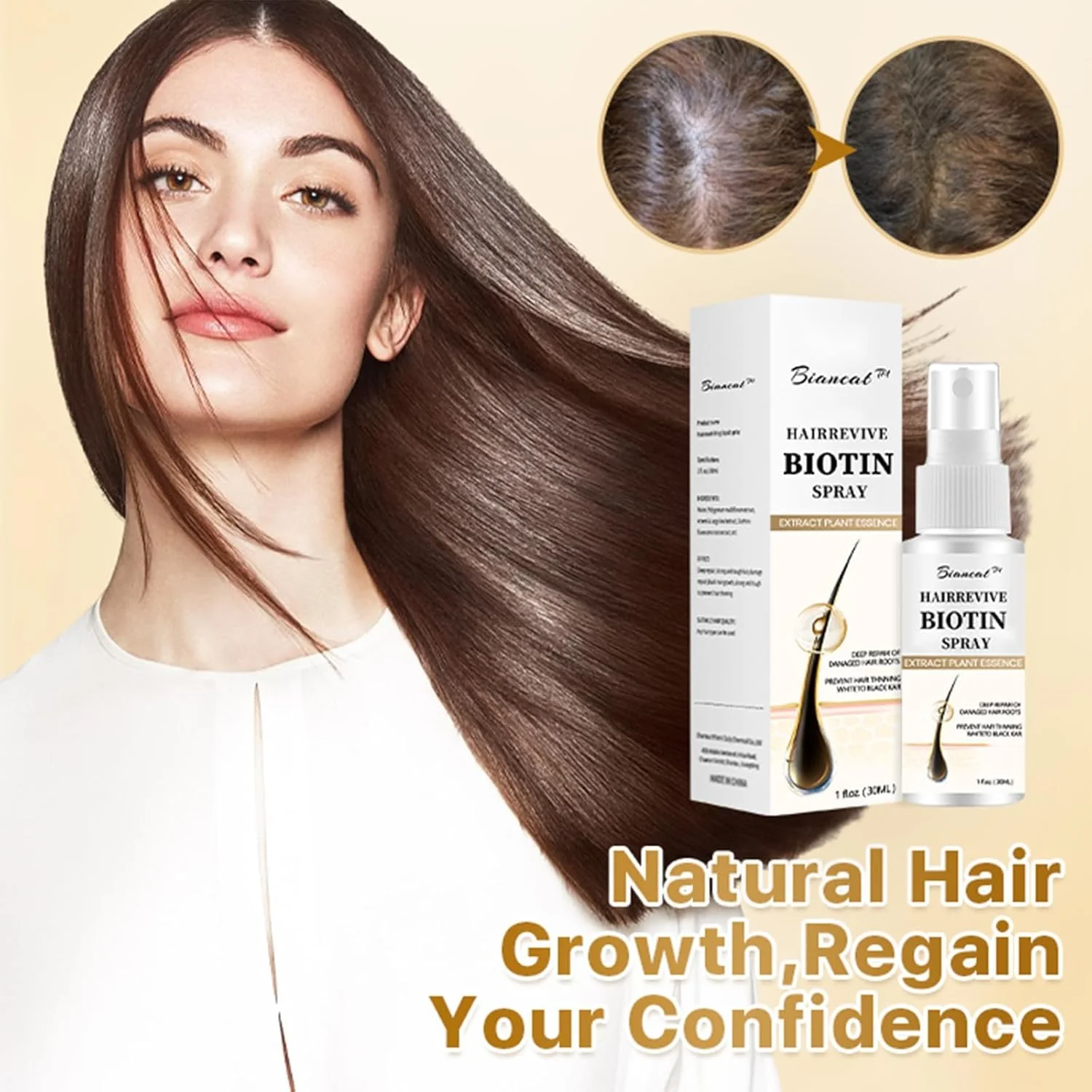 اسپری بیوتین HairRevive، سرم اسانس رشد مو برای موهای ضخیم تر، بلندتر و قوی تر، درمان پوست سر با بیوتین، 2 عدد