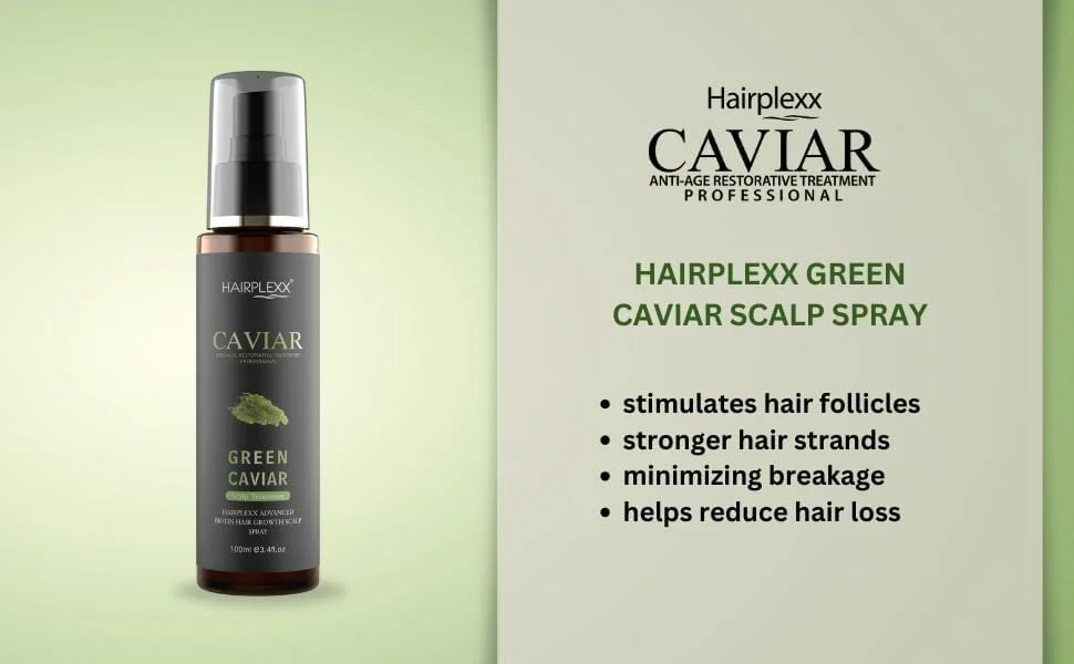 HAIRPLEXX خاویار، درمان ترمیمی ضد پیری، اسپری حرفه ای رشد مو سبز 100 میلی لیتر l برای ریزش مو l بلندتر و قوی تر l مرطوب کننده