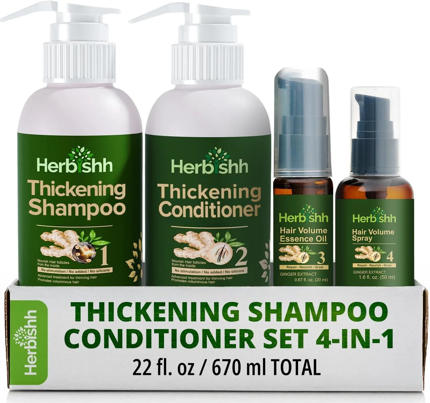 شامپو و نرم کننده ضخیم کننده مو هربیش | احیا کننده رشد مو و روغن اسانس | جلوگیری از ریزش زودرس مو (4 در 1)