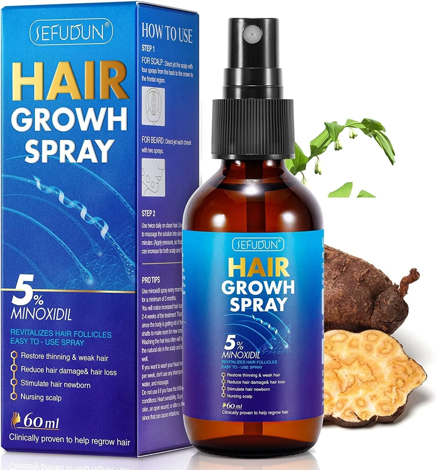 اسپری رشد مو کانزا 60 میلی لیتر | 5% ماینوکسیدیل، اسپری مو برای درمان ریزش مو | تسریع کننده طبیعی رشد مو برای موهای قوی تر، ضخیم تر و بلندتر، اسپری رشد مو و ریش | مناسب برای خانم ها و آقایان