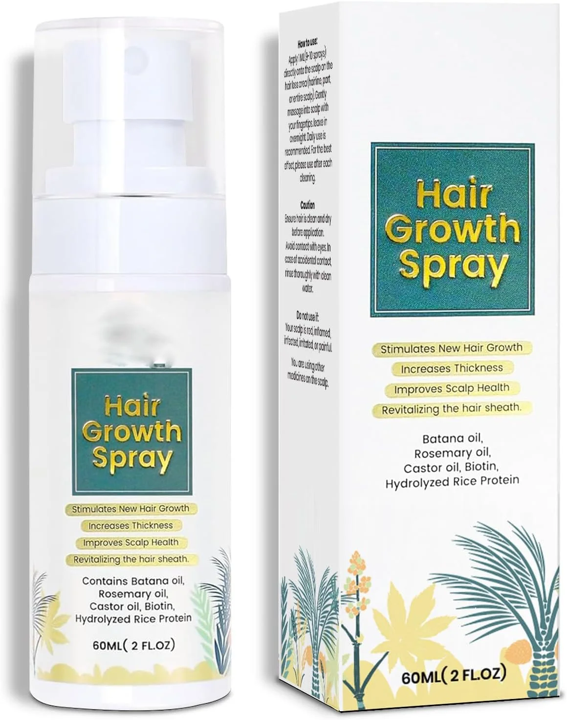 اسپری روغن تقویت کننده مو، حاوی روغن های باتانا، رزماری، کرچک، روغن برنج و غنی شده با بیوتین، مراقبت از پوست سر، مرطوب کننده و مغذی پوست سر، تقویت کننده و ضخیم کننده موهای نازک، مناسب برای انواع مو زنانه و مردانه