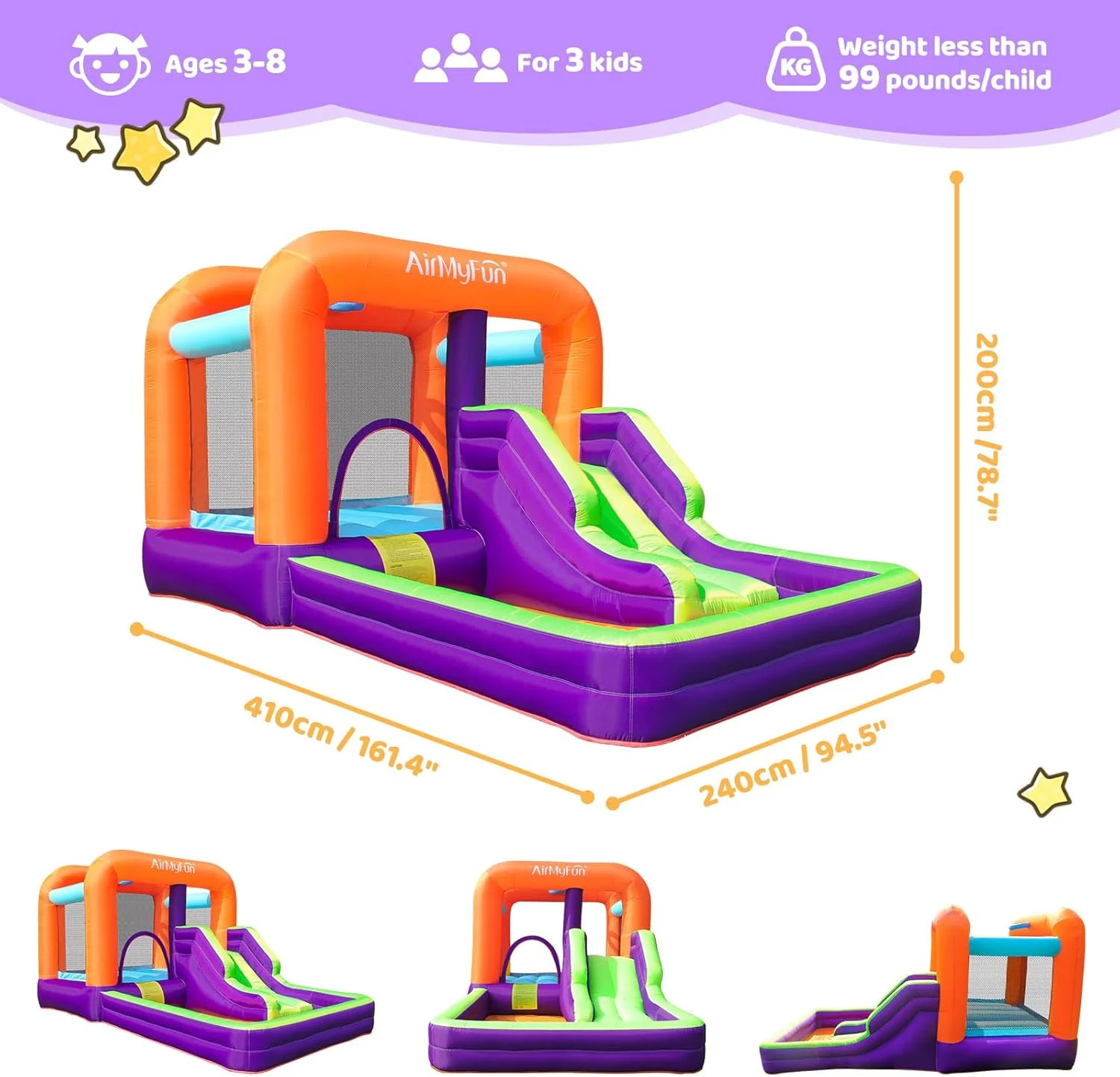 قلعه بادی AirMyFun برای کودکان، قلعه بادی بزرگسالان، خانه بازی بادی با دمنده برای مهمانی های سرپوشیده، سرسره بادی برای کودکان، آبی