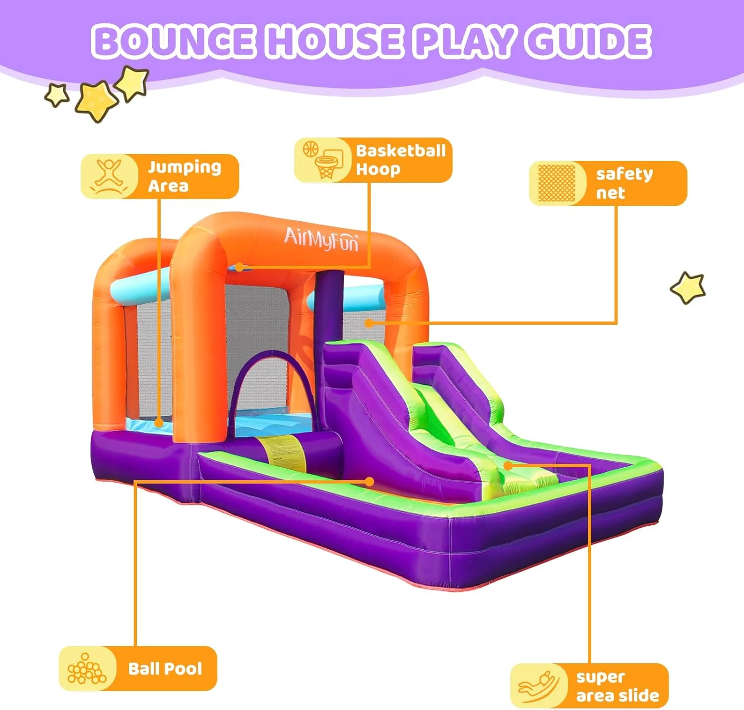 قلعه بادی AirMyFun برای کودکان، قلعه بادی بزرگسالان، خانه بازی بادی با دمنده برای مهمانی های سرپوشیده، سرسره بادی برای کودکان، آبی