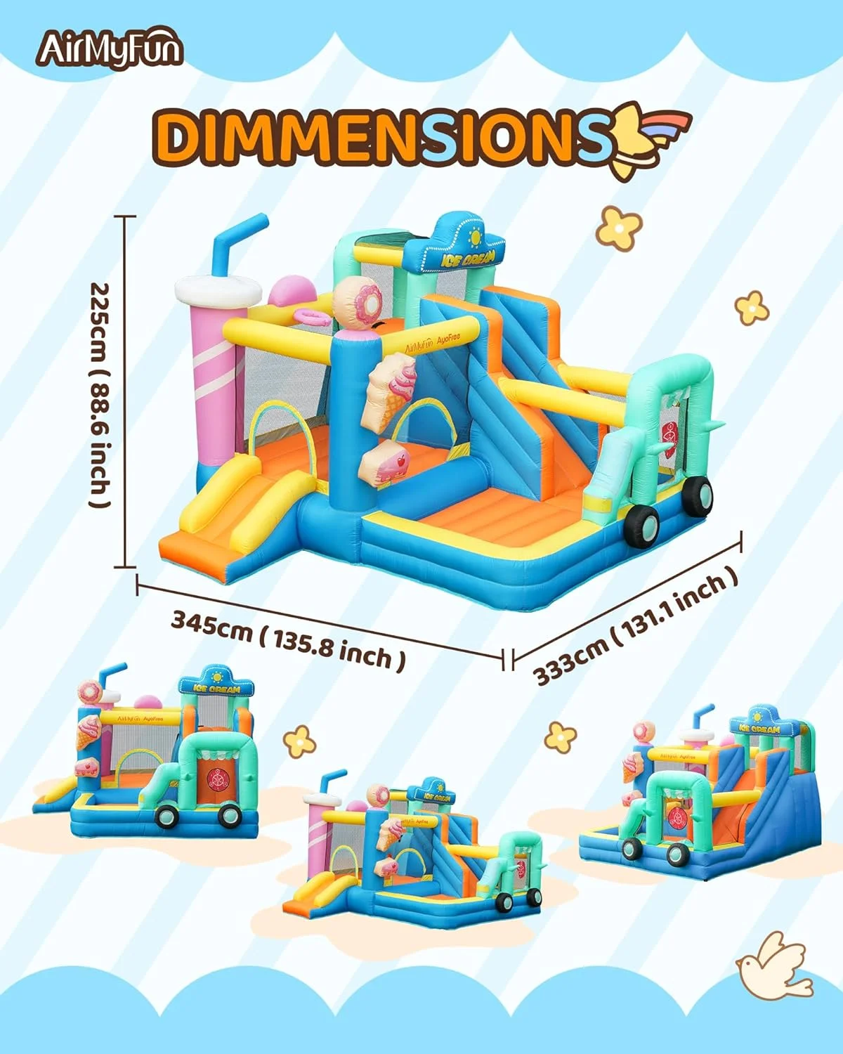 قلعه بادی AirMyFun با سرسره دوتایی با طرح بستنی، مناسب برای کودکان قلعه بادی AirMyFun با سرسره دوتایی با طرح بستنی، مناسب برای کودکان