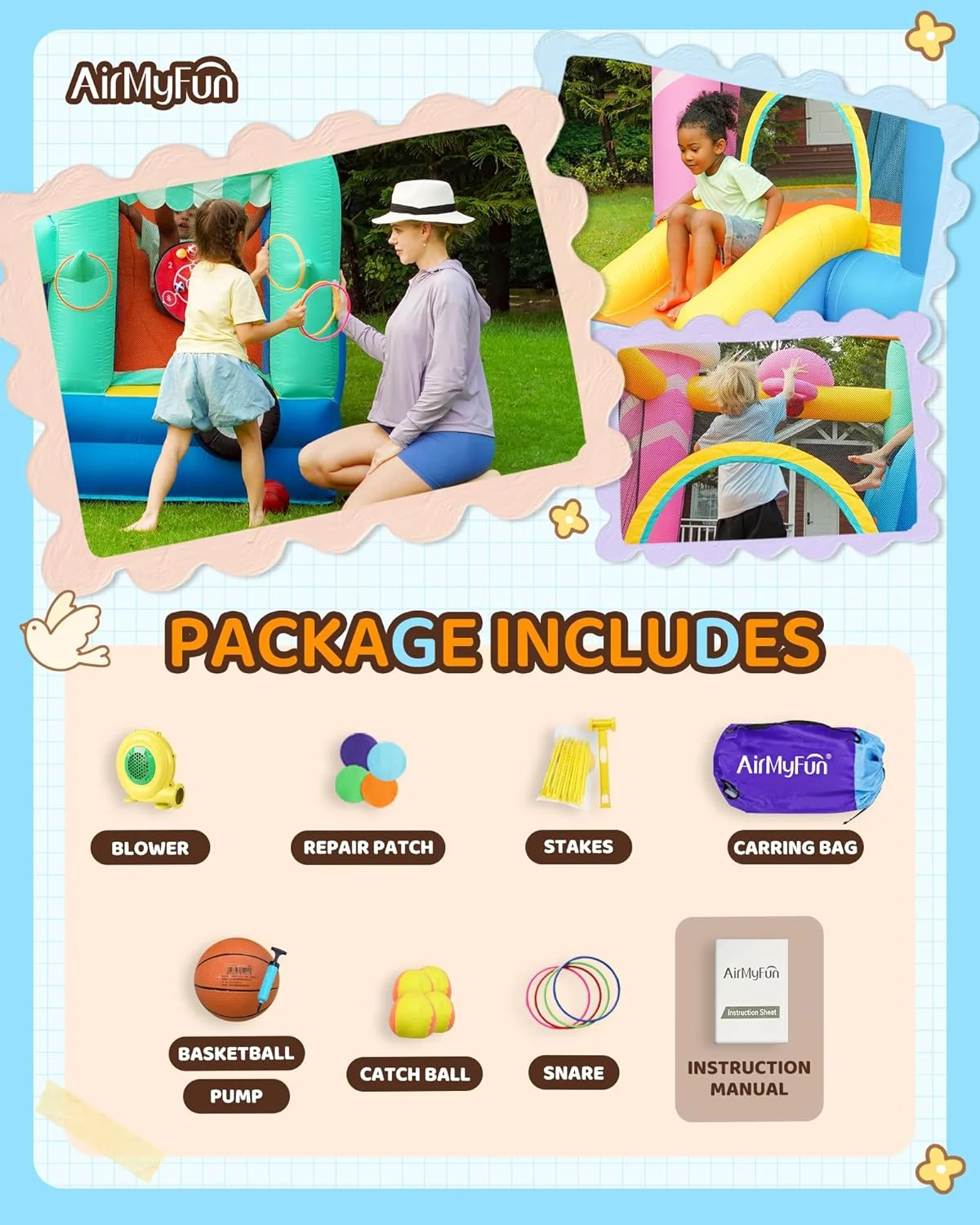 قلعه بادی AirMyFun با سرسره دوتایی با طرح بستنی، مناسب برای کودکان قلعه بادی AirMyFun با سرسره دوتایی با طرح بستنی، مناسب برای کودکان