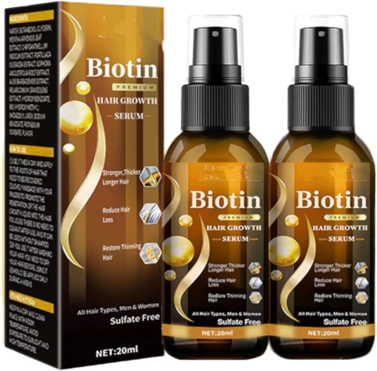 اسپری سرم مو و ریش رو-آواکن، سرم رشد مو، اسپری سرم مو رو-آواکن، محلول مغذی ضد ریزش مو، سرم تقویت کننده رشد مو بیوتین (2 عدد)