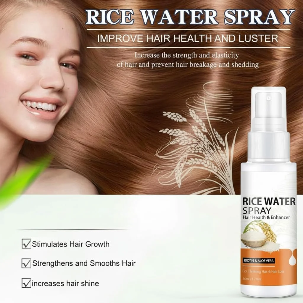 اسپری تقویت کننده مو با آب برنج، رزماری و روغن کرچک | سرم مغذی برای آقایان و بانوان | آب برنج تخمیر شده برای موهایی پرپشت تر و سالم تر