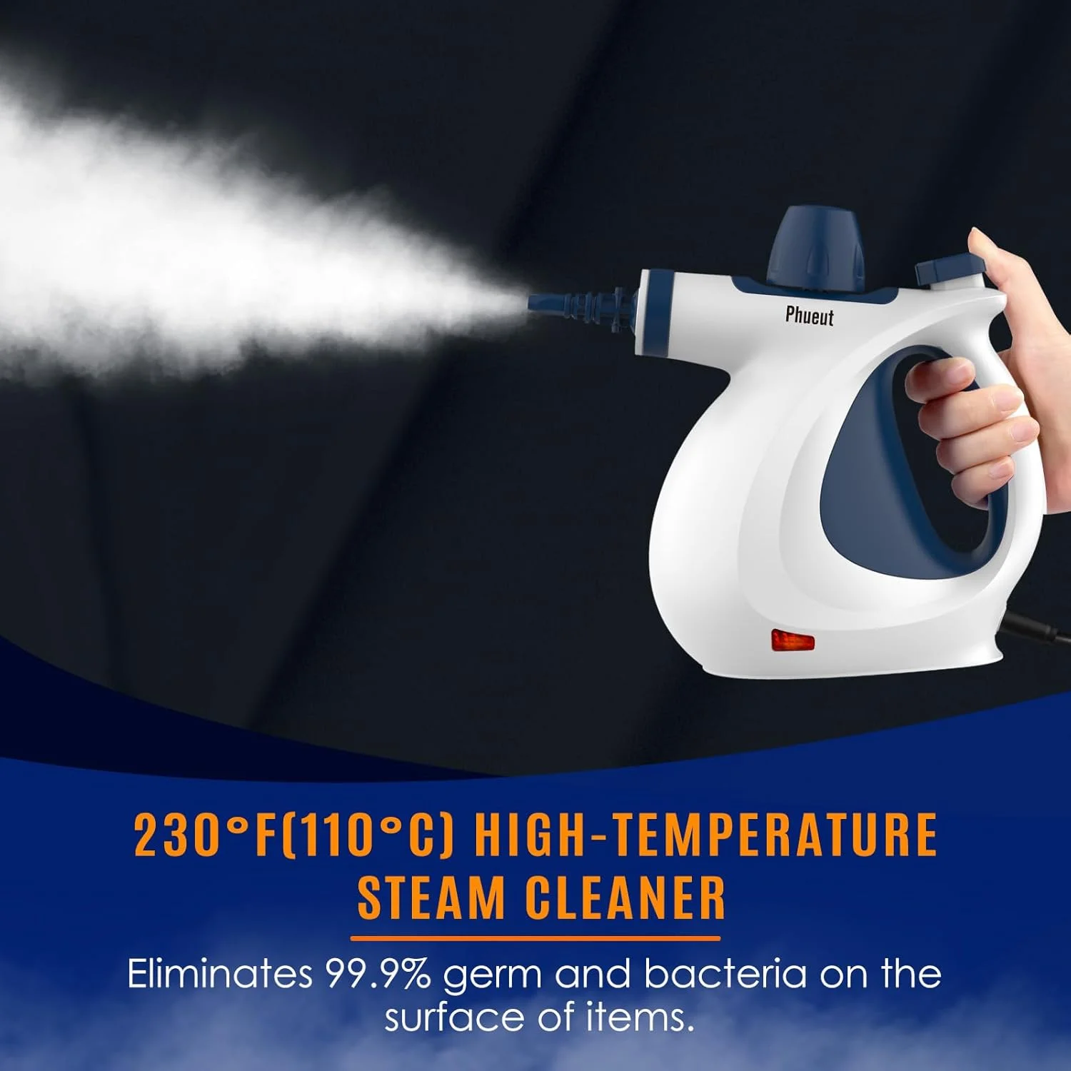 بخارشوی دستی چند منظوره با 12 قطعه لوازم جانبی، بخارشوی چند منظوره برای مصارف خانگی، بخارشوی برای تمیز کردن کف، اثاثه یا لوازم داخلی، دوغاب و خودرو (سفید و آبی)