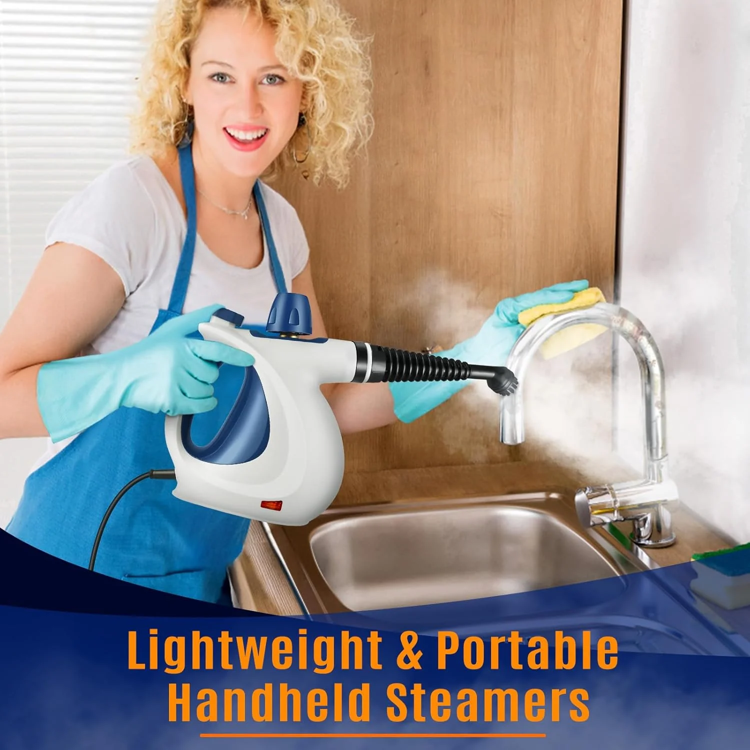 بخارشوی دستی چند منظوره با 12 قطعه لوازم جانبی، بخارشوی چند منظوره برای مصارف خانگی، بخارشوی برای تمیز کردن کف، اثاثه یا لوازم داخلی، دوغاب و خودرو (سفید و آبی)