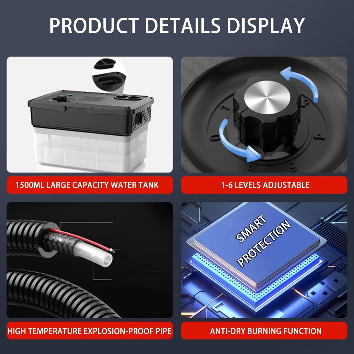 دستگاه بخارشوی خودرو و منزل، چند منظوره، 1500 وات، 6 سطح قابل تنظیم، دارای 6 برس، برای از بین بردن لکه، خودرو، مبل، کف، حمام، پنجره