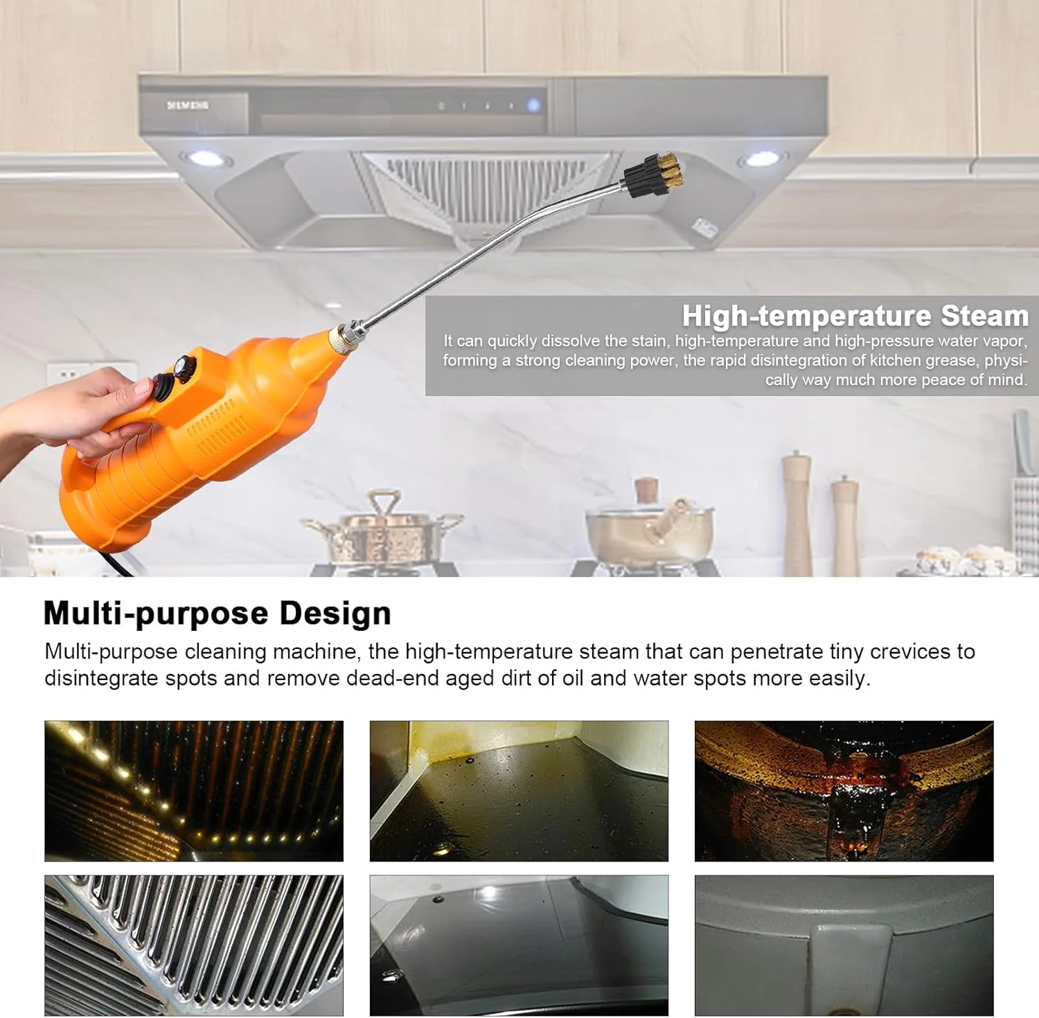 دستگاه بخارشوی چند منظوره خانگی با دمای بالا، دارای شلنگ شفاف، دکمه تنظیم خروجی آب، مجموعه کامل نازل، میله افزایش طول خمیده و برس های گرد برای تهویه مطبوع و غیره دستگاه بخارشوی چند منظوره خانگی با دمای بالا، دارای شلنگ شفاف، دکمه تنظیم خروجی آب، مجموعه کامل نازل، میله افزایش طول خمیده و برس های گرد برای تهویه مطبوع و غیره