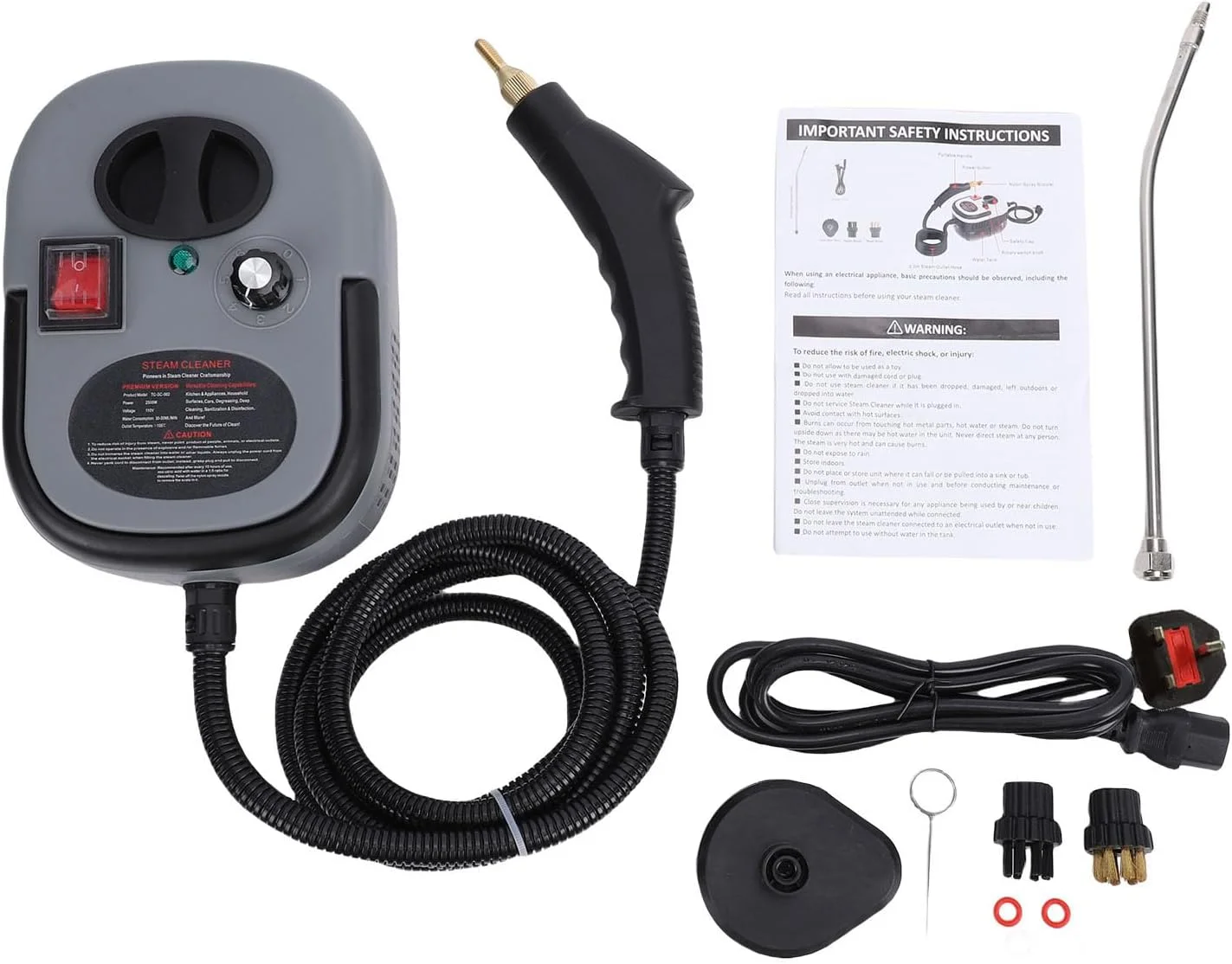 بخارشوی دستی قابل حمل، 2500 وات فشار قوی دمای بالا، مخزن 1200 میلی لیتری، برای تمیز کردن عمیق مبلمان، فضای داخلی خودرو، سطوح آشپزخانه (دوشاخه UK 220 ولت)