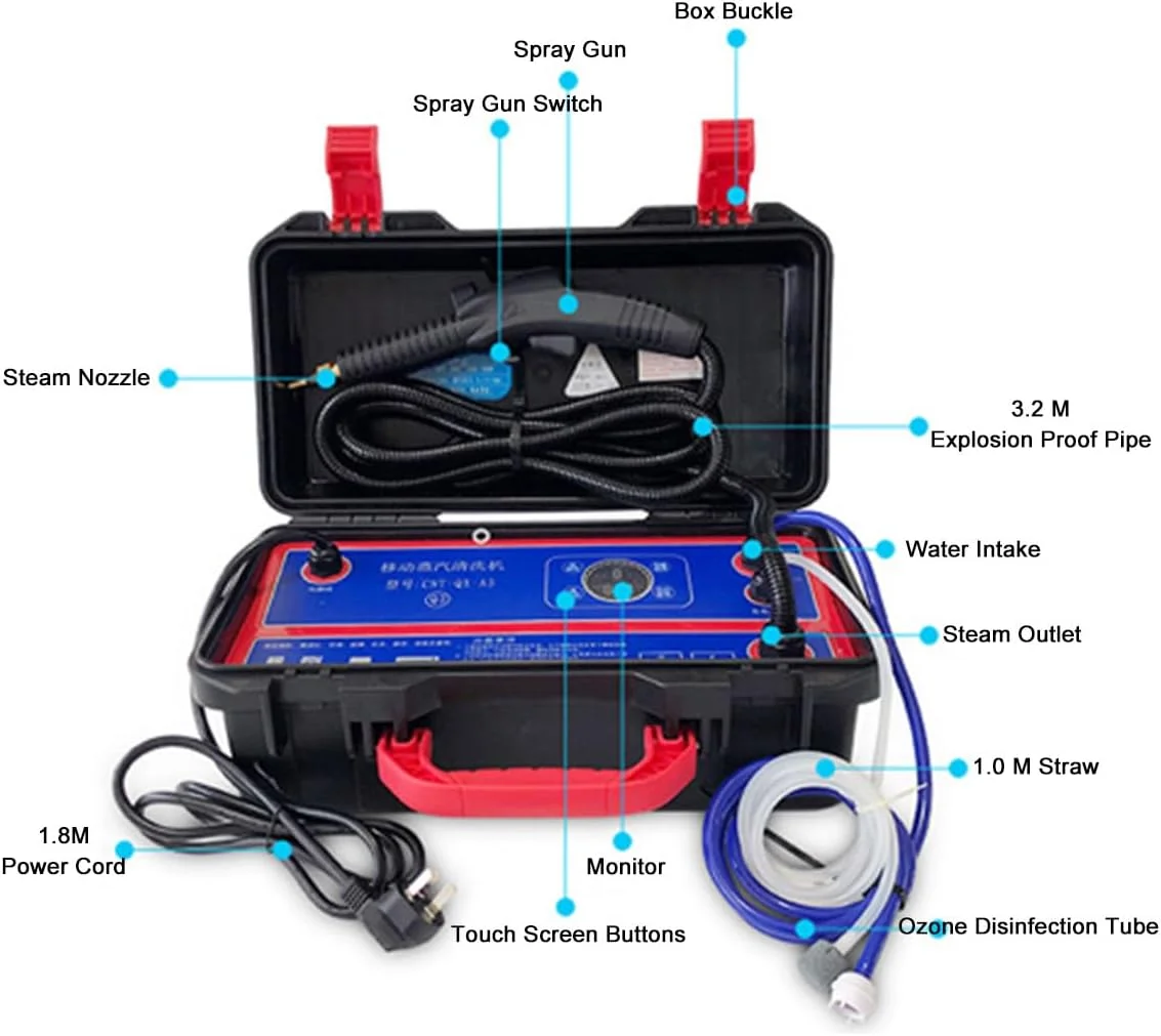 دستگاه بخارشوی فشار قوی، سیستم تمیز کننده بخار 1700 وات/3500 وات، بخارشوی قابل حمل و قدرتمند برای خودرو و منزل