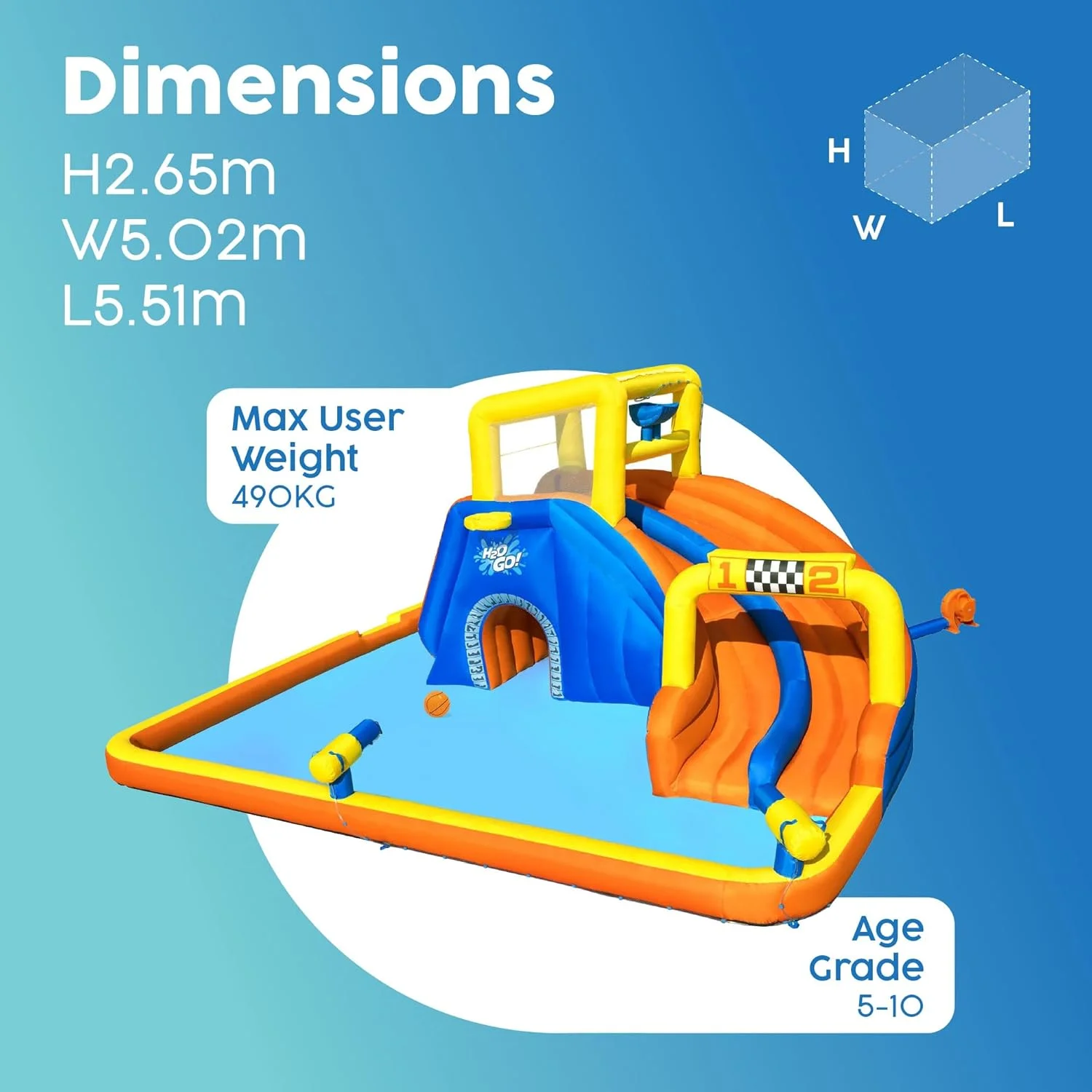 پارک آبی بزرگ سوپر اسپیدوی بست وی مدل H2Ogo! با ابعاد 5.51 در 5.02 در 2.65 متر پارک آبی بزرگ سوپر اسپیدوی بست وی مدل H2Ogo! با ابعاد 5.51 در 5.02 در 2.65 متر