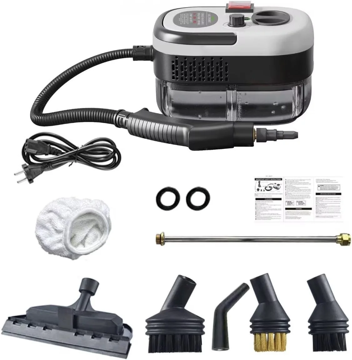 دستگاه بخارشوی چند منظوره حرفه ای با متعلقات، سیستم تمیز کننده دستی تحت فشار، سفید و مشکی، شامل چندین برس و میله افزایش طول دستگاه بخارشوی چند منظوره حرفه ای با متعلقات، سیستم تمیز کننده دستی تحت فشار، سفید و مشکی، شامل چندین برس و میله افزایش طول