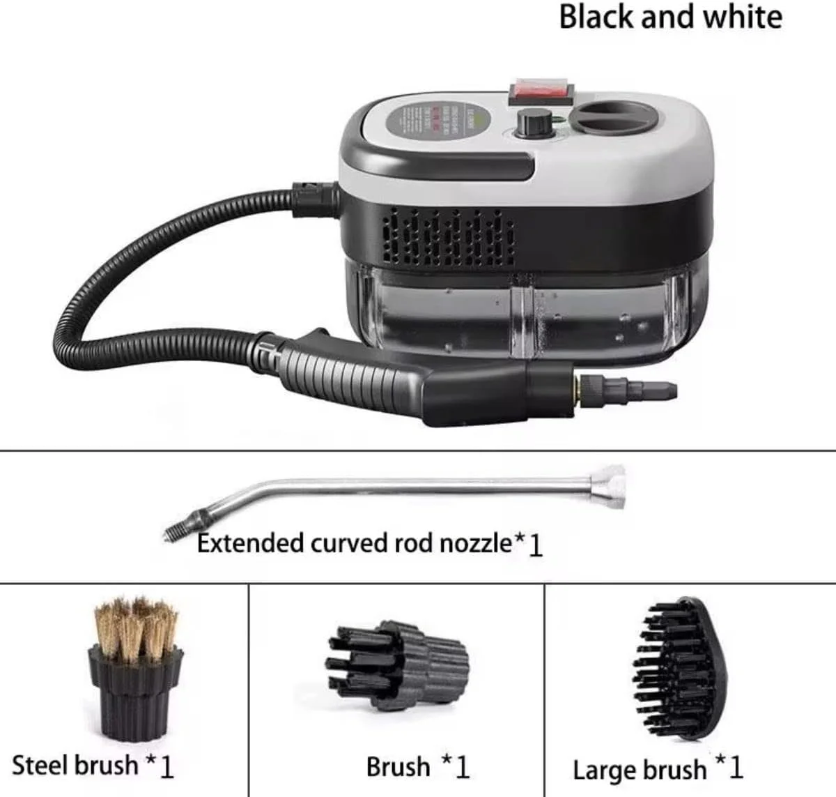 دستگاه بخارشوی چند منظوره حرفه ای با متعلقات، سیستم تمیز کننده دستی تحت فشار، سفید و مشکی، شامل چندین برس و میله افزایش طول