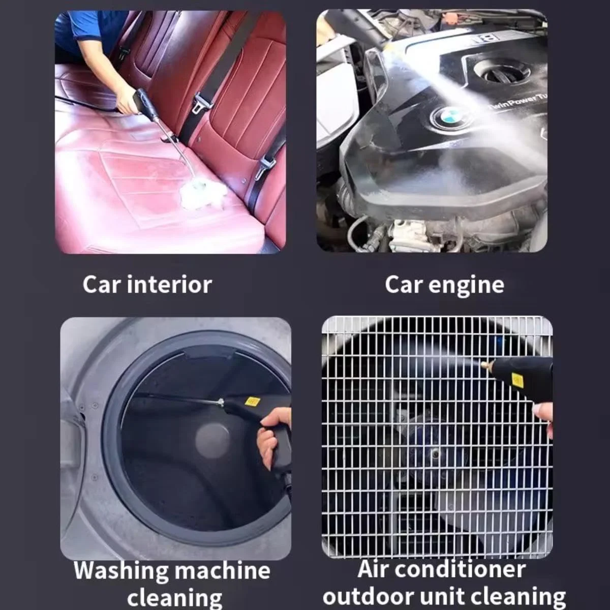 دستگاه بخارشوی چند منظوره حرفه ای با متعلقات، سیستم تمیز کننده دستی تحت فشار، سفید و مشکی، شامل چندین برس و میله افزایش طول