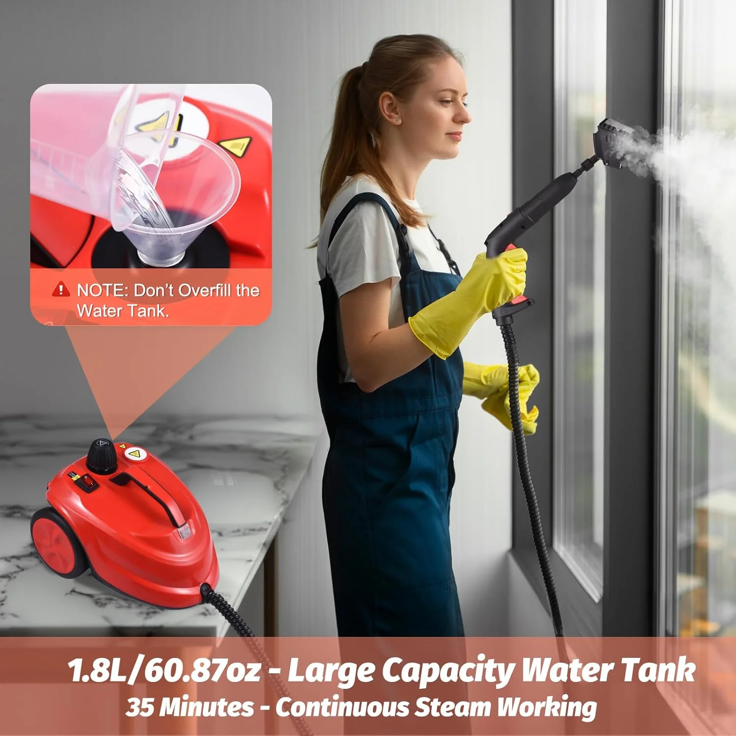 بخارشوی 2000 واتی با 16 لوازم جانبی، مخزن 1.8 لیتری، فشار 5 بار، بخارشوی چند منظوره چرخ دار برای تمیز کردن عمیق پنجره ها، کف و خودرو بخارشوی 2000 واتی با 16 لوازم جانبی، مخزن 1.8 لیتری، فشار 5 بار، بخارشوی چند منظوره چرخ دار برای تمیز کردن عمیق پنجره ها، کف و خودرو