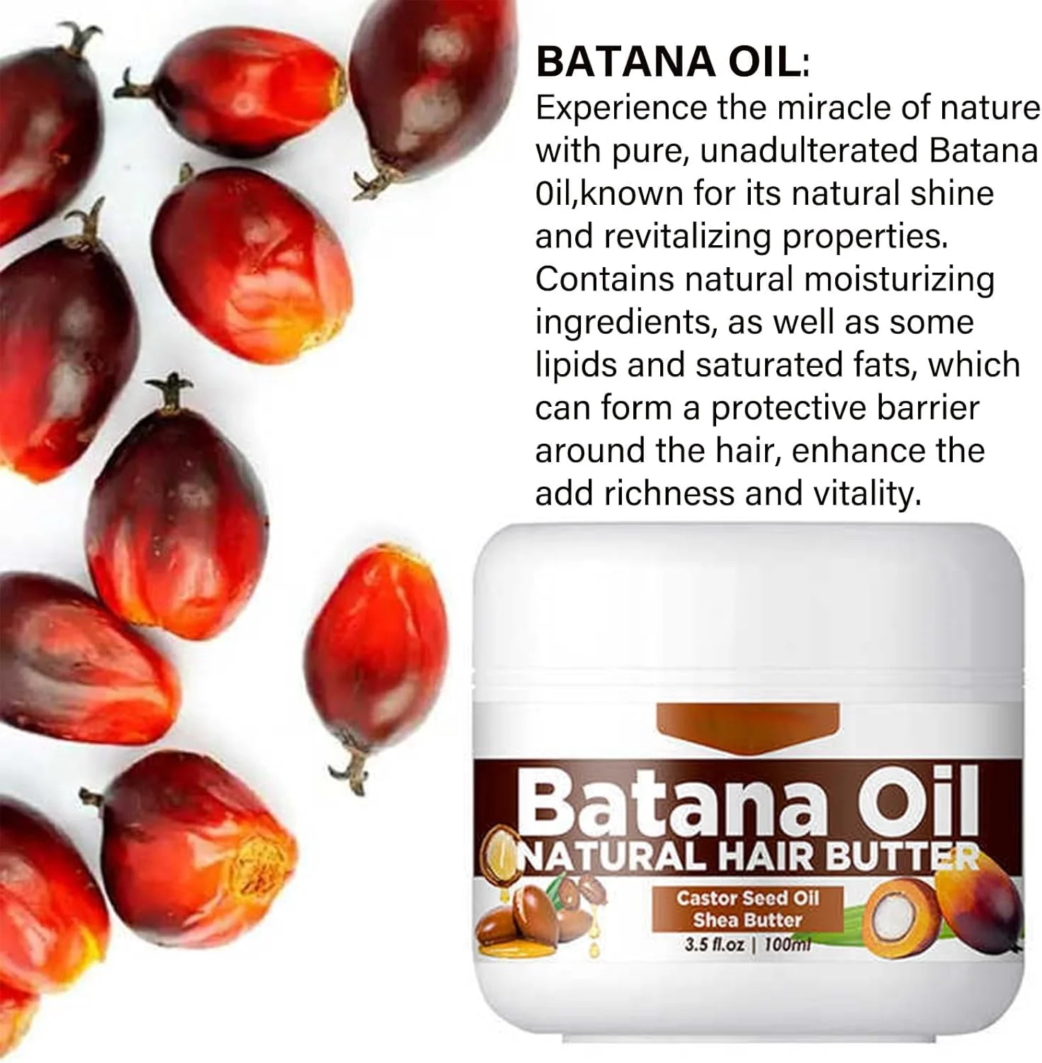 روغن باتانا ۱۰۰ میلی‌لیتری برای رشد مو، ماسک مو روغن باتانا ۱۰۰٪ خالص - ترمیم مو و پوست آسیب‌دیده، کاهش ریزش مو - روغن معجزه‌گر برای موهای سالم‌تر، ضخیم‌تر و پرپشت‌تر - برای انواع مو، ۱۰۳.۵ میلی‌لیتر