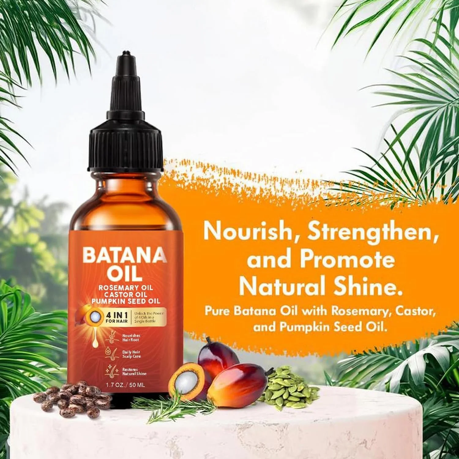 روغن باتانا خالص برای رشد مو - دارای گواهی USDA، ارگانیک و پرس سرد - تقویت کننده ریشه، ضد ریزش مو، ترمیم کننده موخوره، حاوی روغن کرچک، رزماری و دانه کدو تنبل برای پوست سر و موهای ضخیم تر