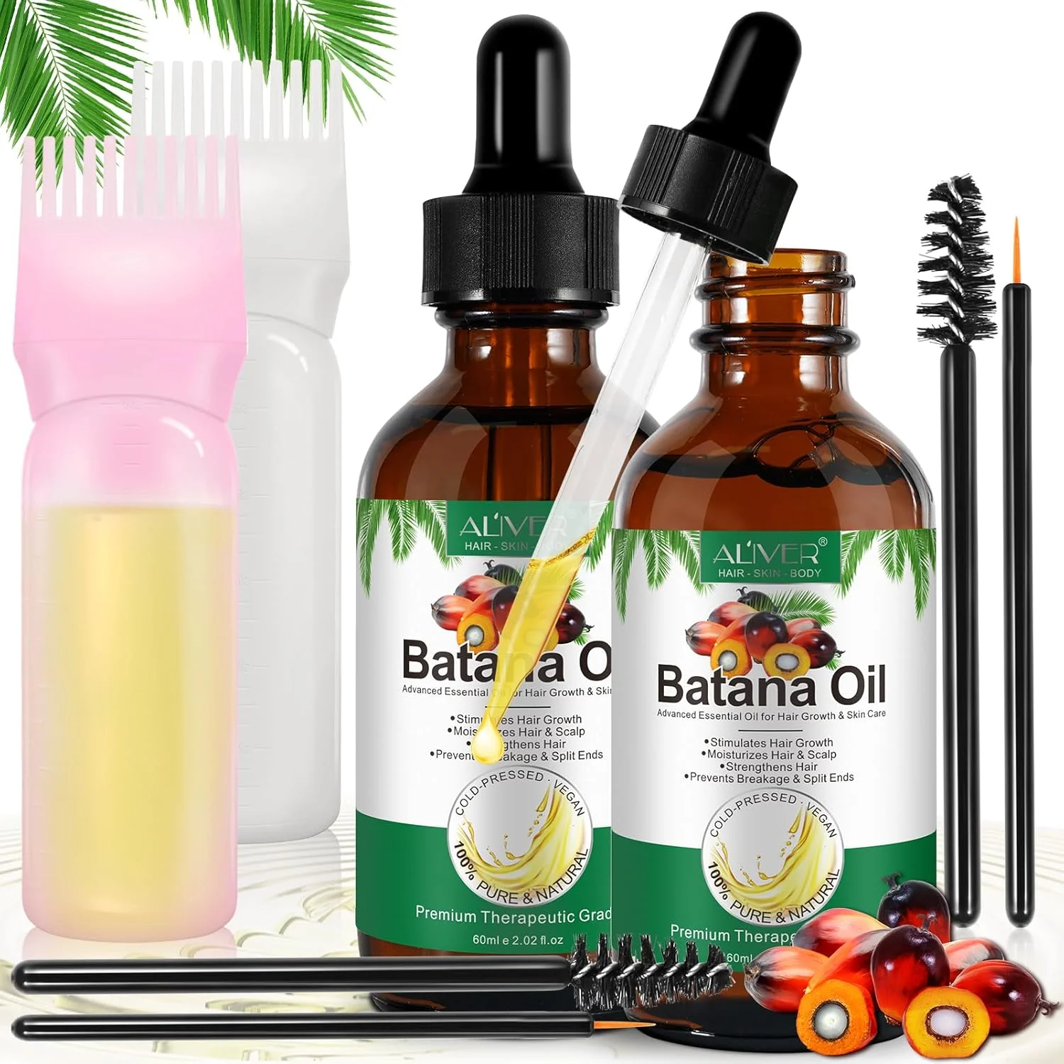 روغن باتانا به همراه اپلیکاتور، روغن باتانای طبیعی و خالص برای ترمیم موهای آسیب دیده، تغذیه موهای نازک، پوست سر و رشد مو