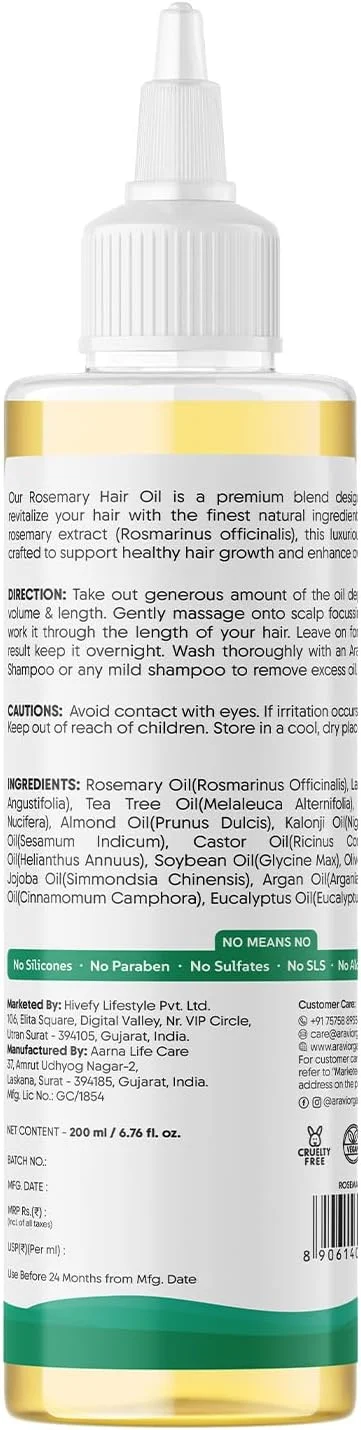 روغن مو رزماری و اسطوخودوس آراوی ارگانیک برای مو، پوست سر و ریشه های سالم - 100% خالص و طبیعی - برای رشد مو و کنترل ریزش مو - 200 میلی لیتر