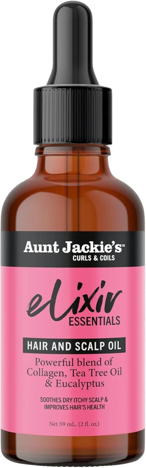 روغن مو و پوست سر Aunt Jackie's Elixir Essentials، کلاژن، روغن درخت چای و اکالیپتوس، ضخیم کننده و تقویت کننده رشد مو، 59 میلی لیتر
