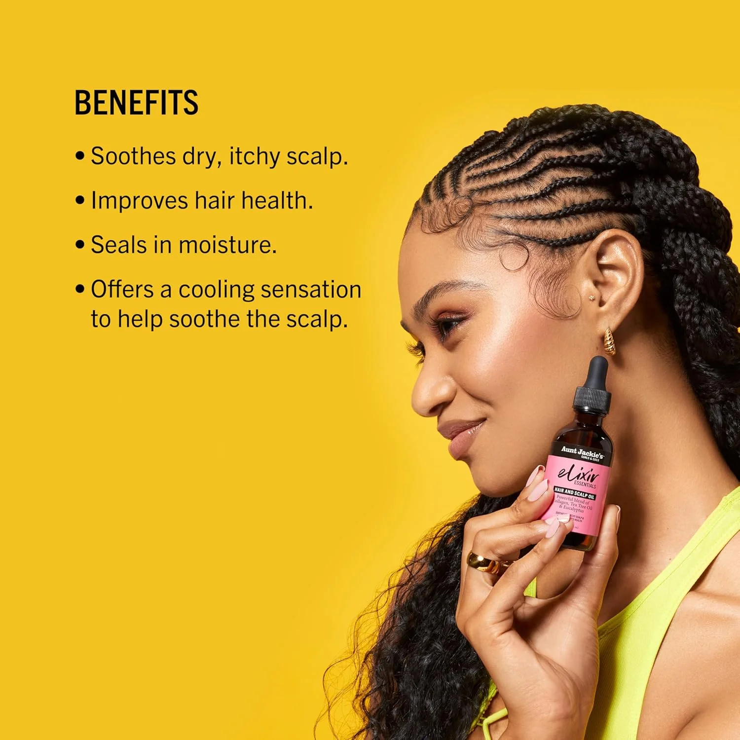 روغن مو و پوست سر Aunt Jackie's Elixir Essentials، کلاژن، روغن درخت چای و اکالیپتوس، ضخیم کننده و تقویت کننده رشد مو، 59 میلی لیتر