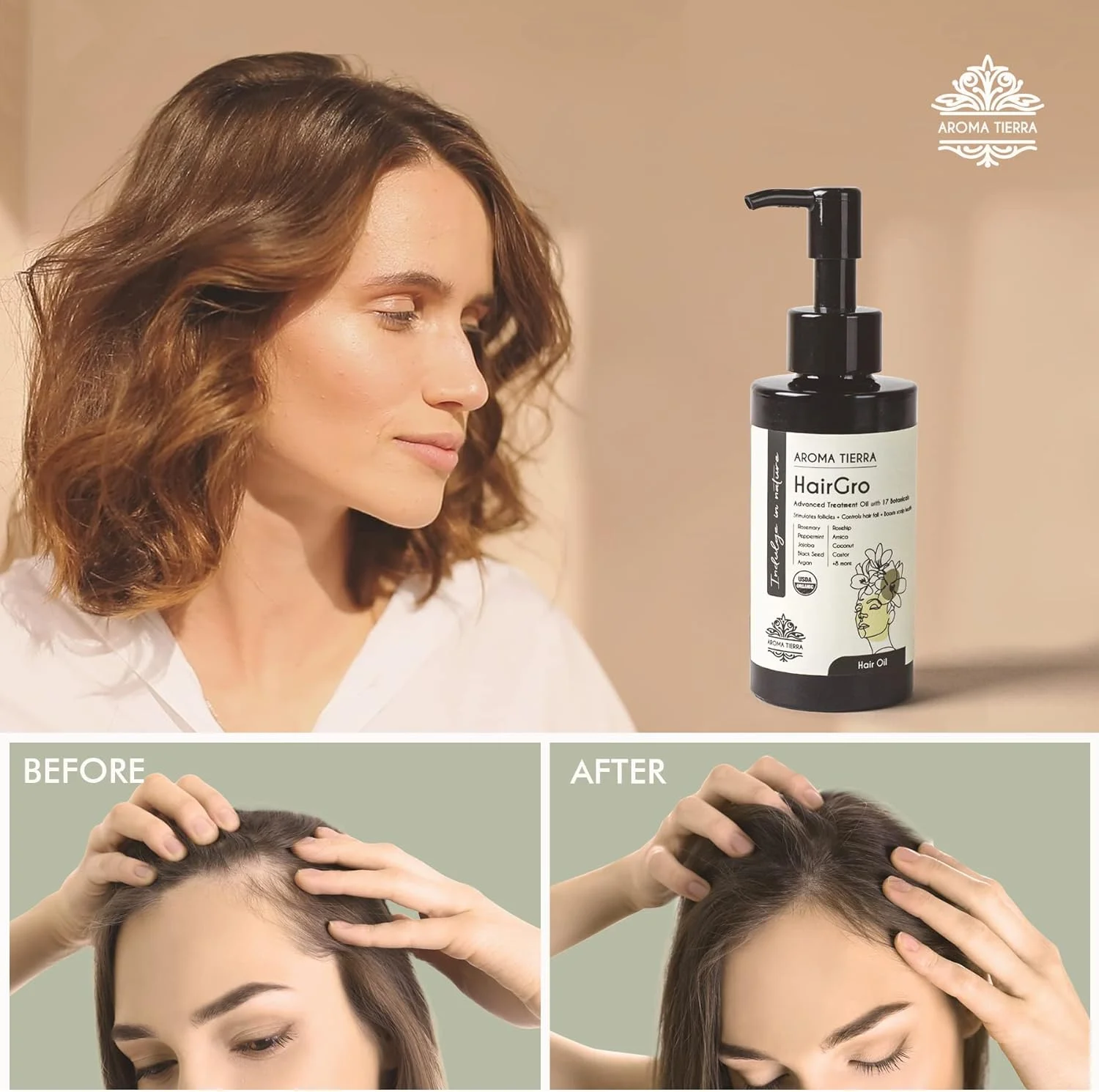 روغن مو آروماترا هیرگرو - تقویت رشد، کنترل ریزش مو و تحریک رویش مجدد فولیکول با رزماری و 17 روغن طبیعی - 100 میلی لیتر