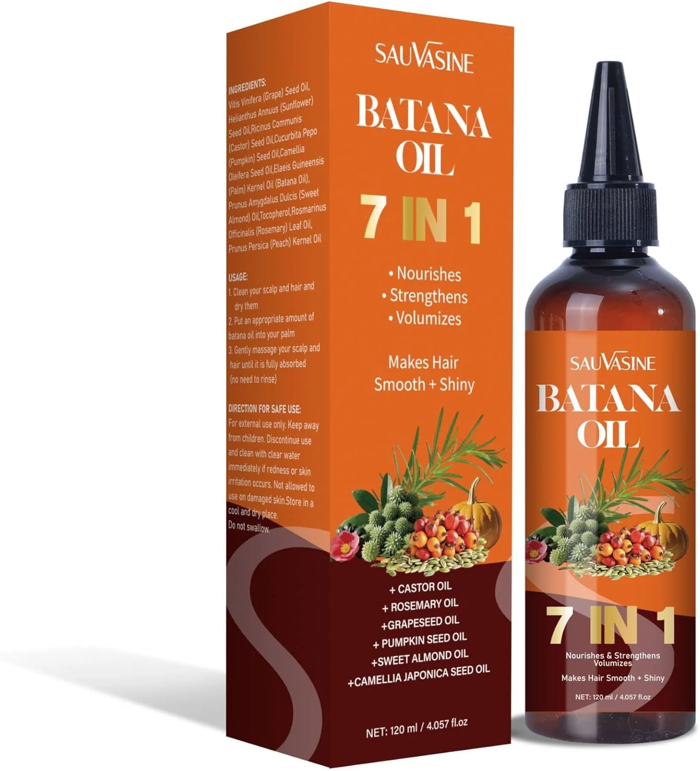 روغن باتانا برای رشد مو، روغن موی 7 در 1 برای زنان و مردان حاوی رزماری، کرچک و روغن تخم کدو تنبل، جلوگیری از خشکی و ریزش مو برای انواع مو 120 میلی لیتر