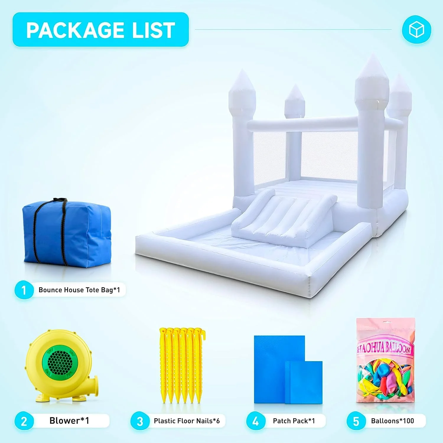 قلعه بادی سفید Cessbong برای کودکان به همراه دمنده UL - طول 4 متر، عرض 2.4 متر، ارتفاع 2.4 متر، قابل حمل، استخر توپ بزرگ و فضای پرش، قلعه های بادی 3 در 1، یک اتاق بازی جادار و شاد برای کودکان 3-12 سال