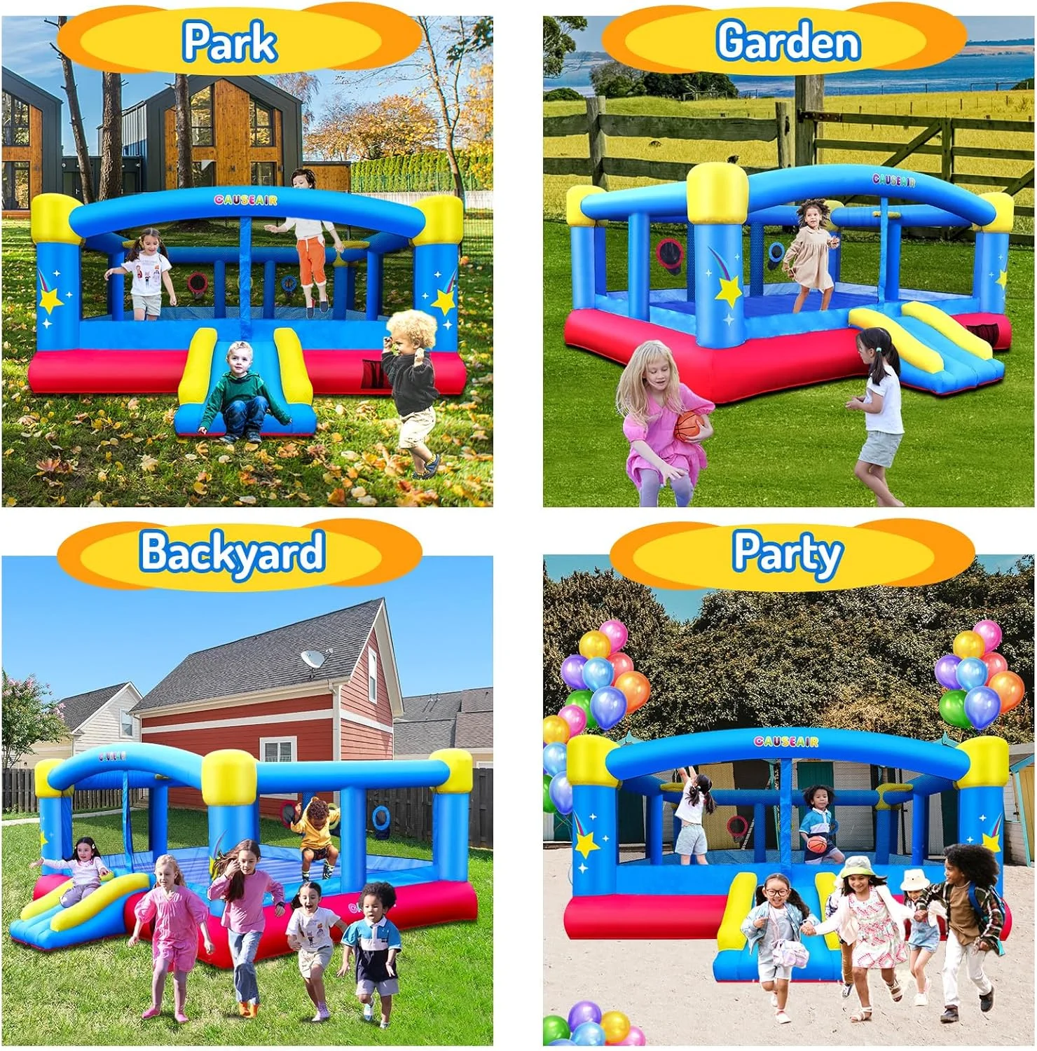 قلعه بادی بزرگ Causeair برای تفریح در مهمانی، 4.5 متر در 4.5 متر، دارای حلقه بسکتبال دوتایی، بازی پرتاب توپ، کف بادی PVC تقویت شده، قلعه بادی جامپینگ مناسب برای 6 کودک قلعه بادی بزرگ Causeair برای تفریح در مهمانی، 4.5 متر در 4.5 متر، دارای حلقه بسکتبال دوتایی، بازی پرتاب توپ، کف بادی PVC تقویت شده، قلعه بادی جامپینگ مناسب برای 6 کودک