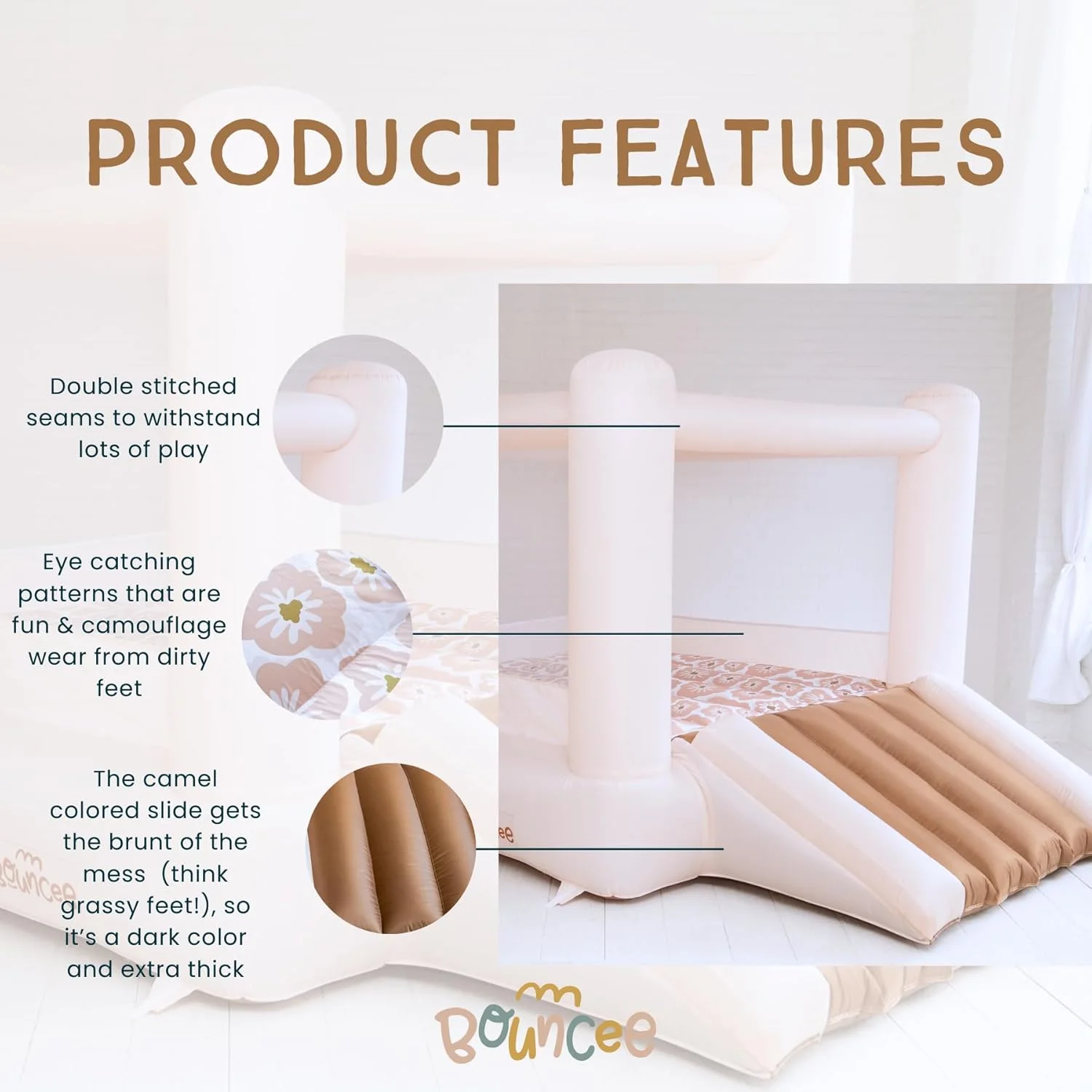 قلعه بادی جامپینگ Bouncee با سرسره - جامپر بادی ۸x۸ فوت برای کودکان، نوپایان، زمین بازی کودکان با دمنده، میخ، کیت تعمیر و کیف نگهداری - جامپینگ های بادی