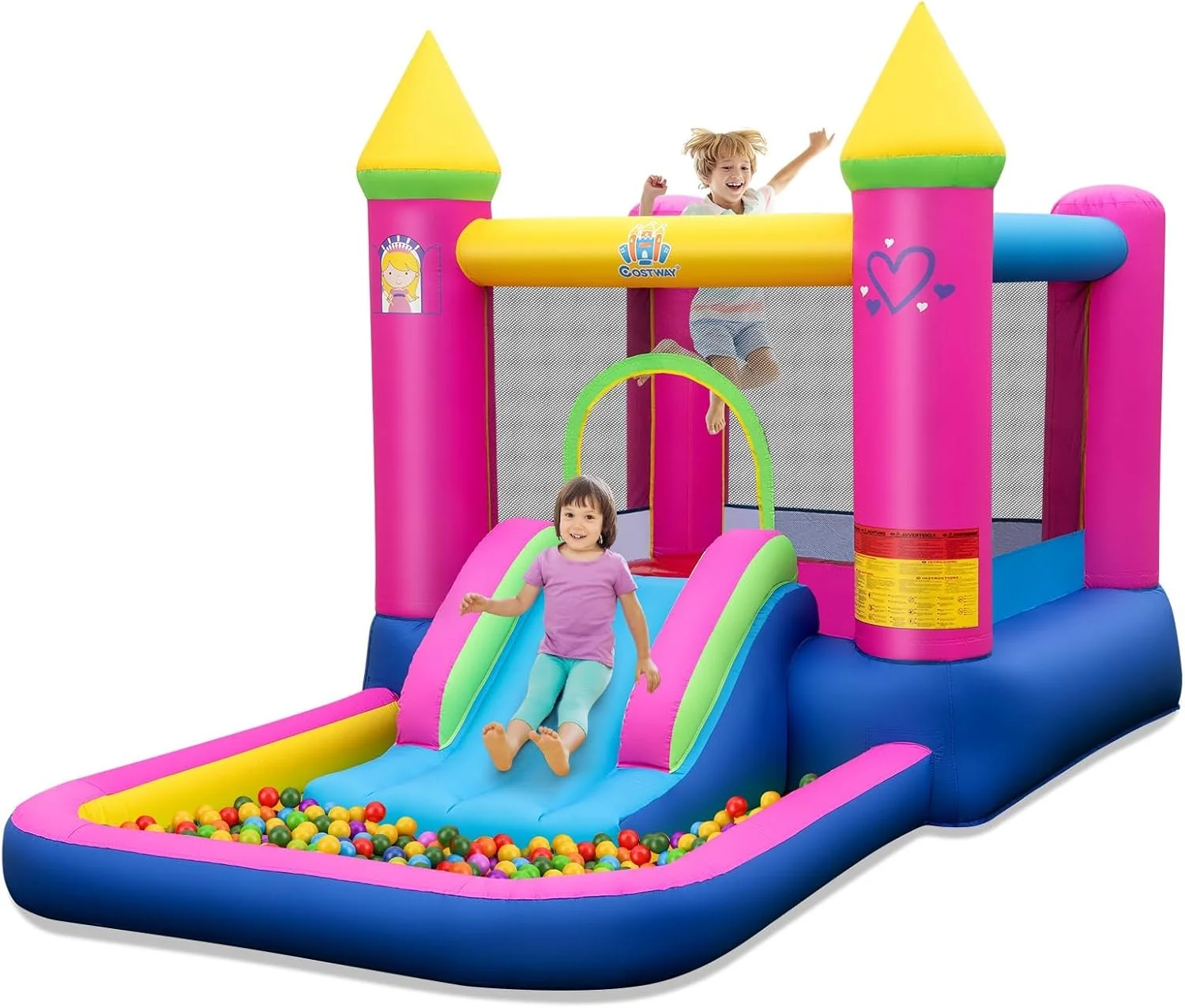 قلعه بادی فنتاستیک با سرسره، محوطه پرش، استخر توپ و حلقه بسکتبال، قلعه بادی پارچه آکسفورد با کیف حمل، کیت تعمیر، مناسب فضای داخلی و خارجی، 363 x 202 x 205 سانتی متر قلعه بادی فنتاستیک با سرسره، محوطه پرش، استخر توپ و حلقه بسکتبال، قلعه بادی پارچه آکسفورد با کیف حمل، کیت تعمیر، مناسب فضای داخلی و خارجی، 363 x 202 x 205 سانتی متر