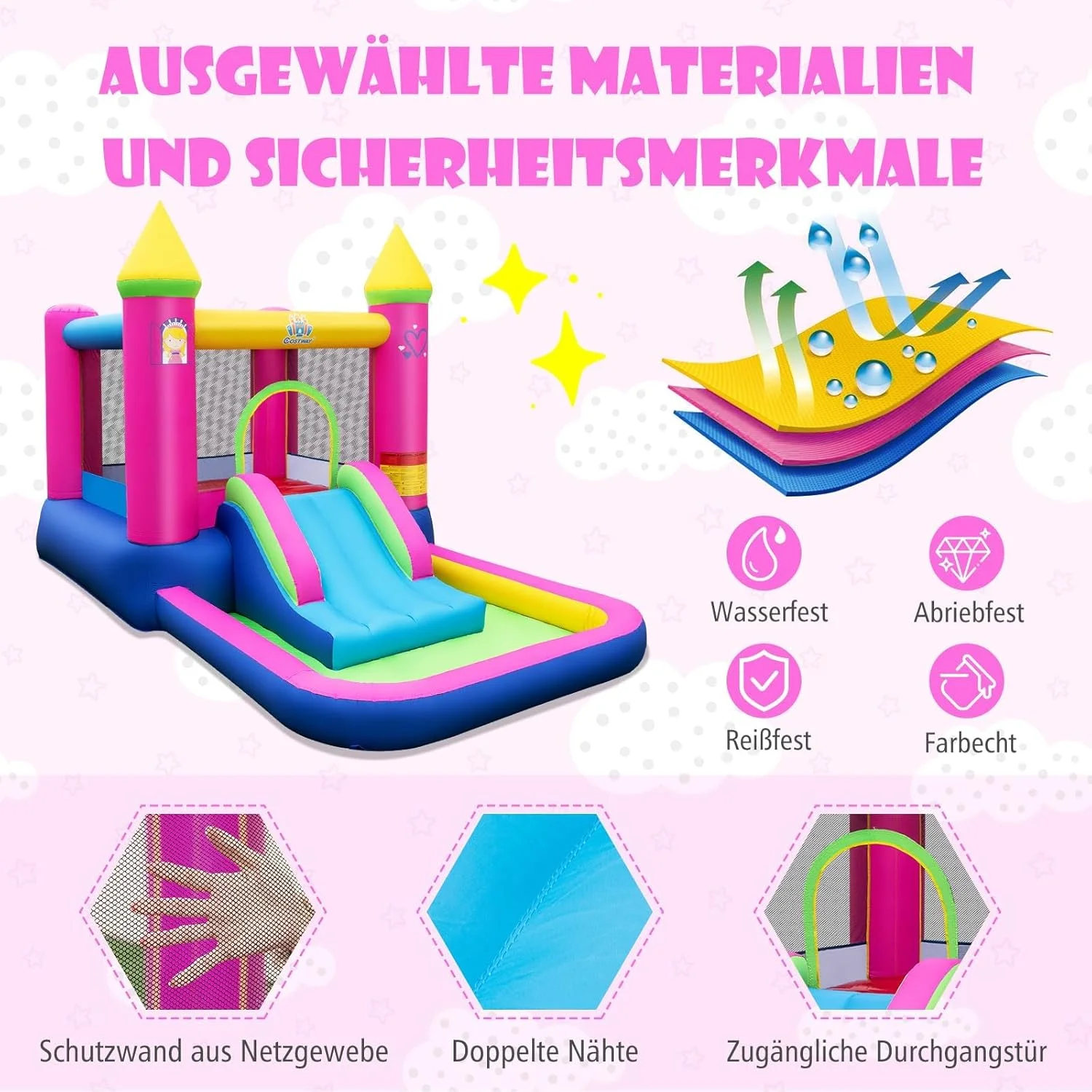 قلعه بادی فنتاستیک با سرسره، محوطه پرش، استخر توپ و حلقه بسکتبال، قلعه بادی پارچه آکسفورد با کیف حمل، کیت تعمیر، مناسب فضای داخلی و خارجی، 363 x 202 x 205 سانتی متر قلعه بادی فنتاستیک با سرسره، محوطه پرش، استخر توپ و حلقه بسکتبال، قلعه بادی پارچه آکسفورد با کیف حمل، کیت تعمیر، مناسب فضای داخلی و خارجی، 363 x 202 x 205 سانتی متر