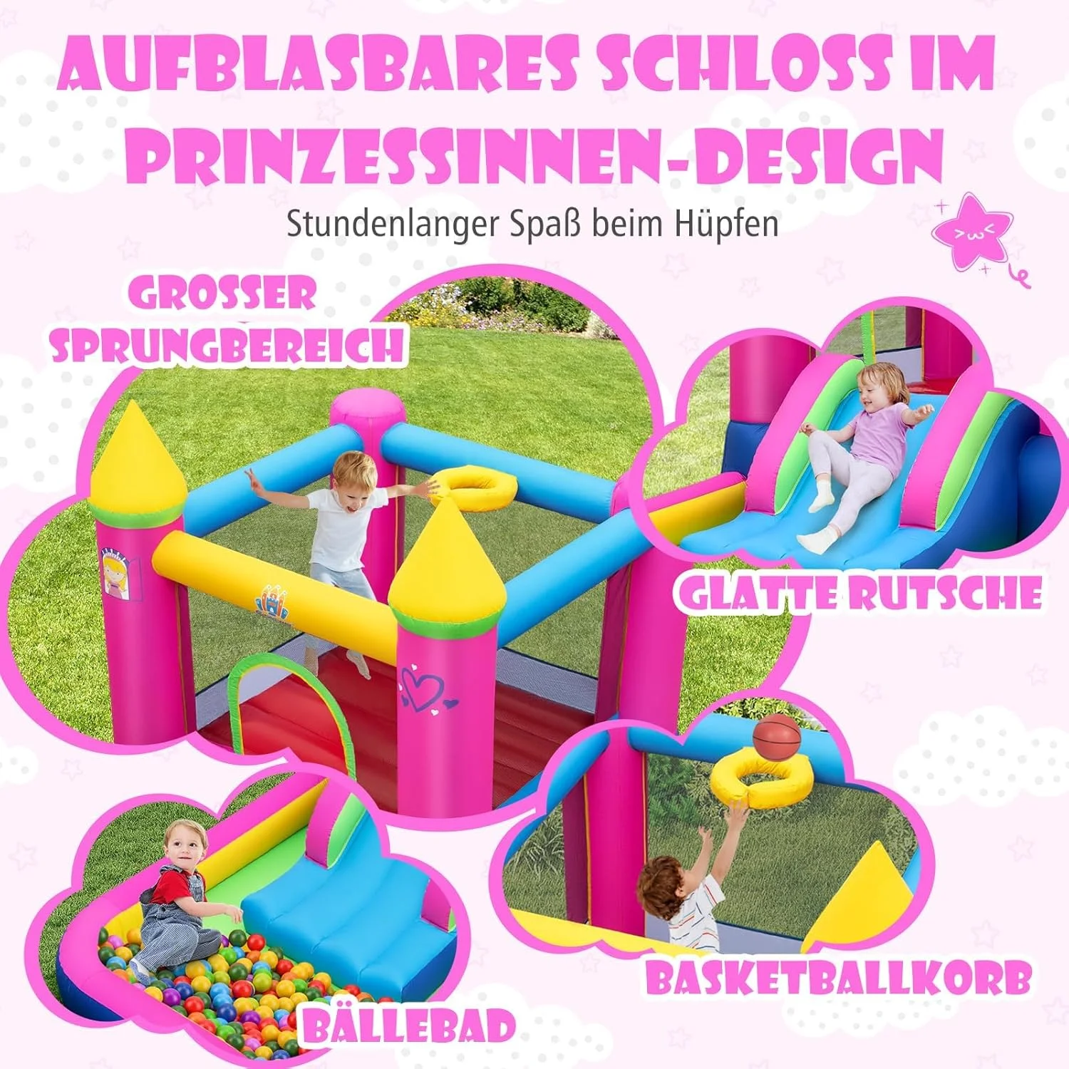 قلعه بادی فنتاستیک با سرسره، محوطه پرش، استخر توپ و حلقه بسکتبال، قلعه بادی پارچه آکسفورد با کیف حمل، کیت تعمیر، مناسب فضای داخلی و خارجی، 363 x 202 x 205 سانتی متر قلعه بادی فنتاستیک با سرسره، محوطه پرش، استخر توپ و حلقه بسکتبال، قلعه بادی پارچه آکسفورد با کیف حمل، کیت تعمیر، مناسب فضای داخلی و خارجی، 363 x 202 x 205 سانتی متر