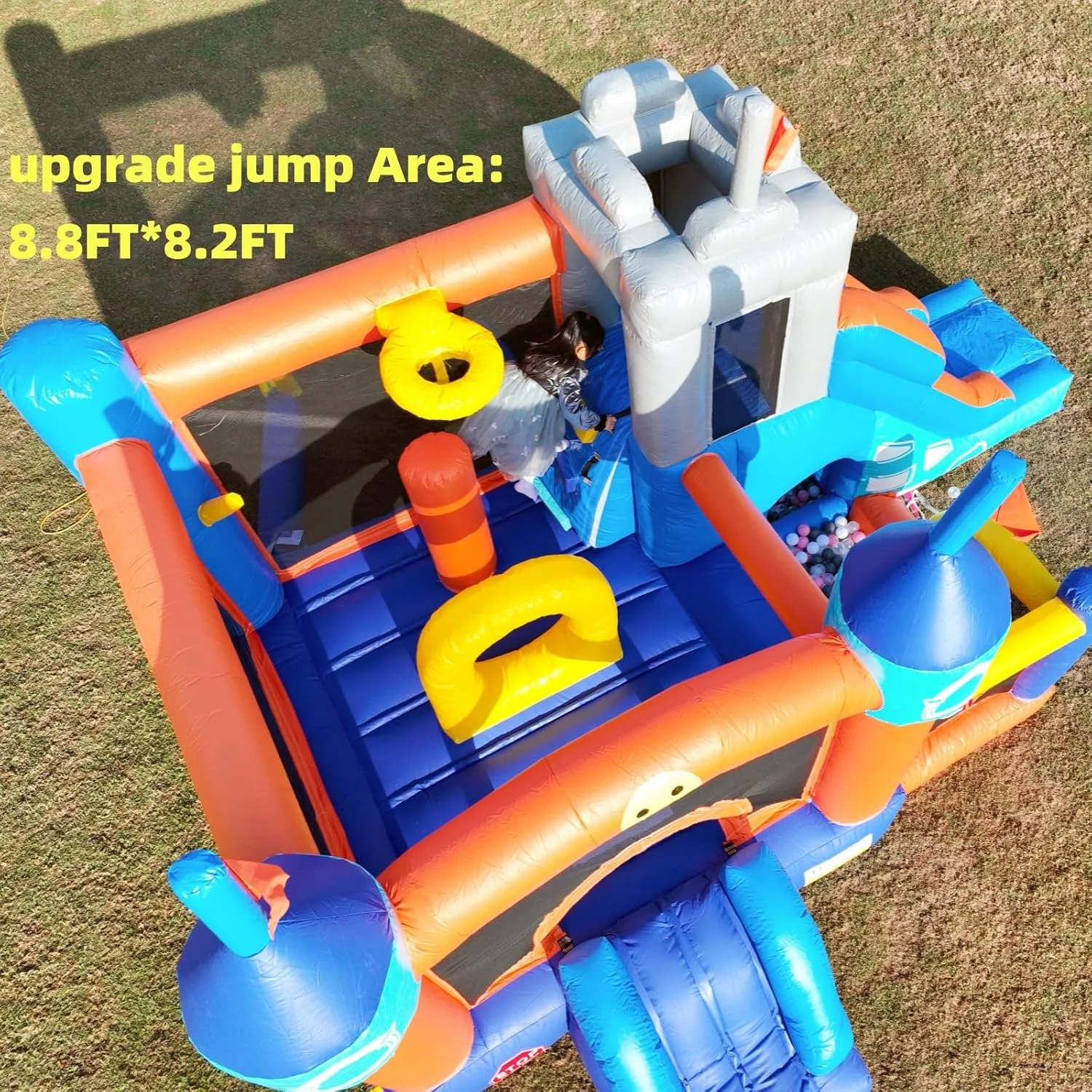 قلعه بادی تجاری 4.8 متری با دمنده، قلعه بادی 100% PVC با 2 سرسره، استخر توپ، تونل، صخره نوردی، قلعه بادی 6 در 1 مسیر موانع 4.8x3.6x3 متر قلعه بادی تجاری 4.8 متری با دمنده، قلعه بادی 100% PVC با 2 سرسره، استخر توپ، تونل، صخره نوردی، قلعه بادی 6 در 1 مسیر موانع 4.8x3.6x3 متر