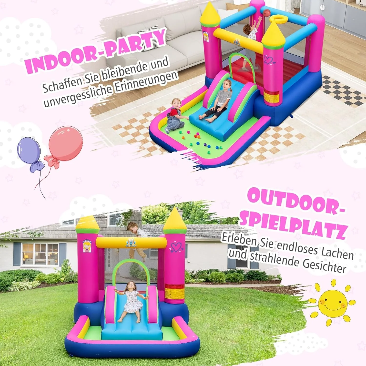 قلعه بادی فنتاستیک با سرسره، محوطه پرش، استخر توپ و حلقه بسکتبال، قلعه بادی پارچه آکسفورد با کیف حمل، کیت تعمیر، مناسب فضای داخلی و خارجی، 363 x 202 x 205 سانتی متر قلعه بادی فنتاستیک با سرسره، محوطه پرش، استخر توپ و حلقه بسکتبال، قلعه بادی پارچه آکسفورد با کیف حمل، کیت تعمیر، مناسب فضای داخلی و خارجی، 363 x 202 x 205 سانتی متر