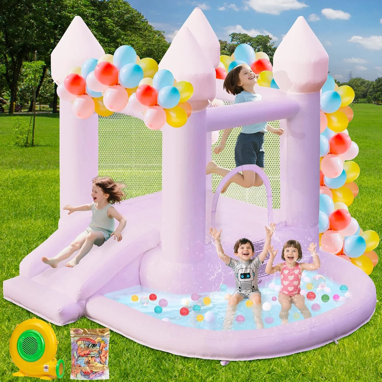 قلعه بادی بنفش FOOING، قلعه بادی با دمنده هوا، قلعه بادی جامپینگ با استخر توپ برای مهمانی، عروسی، حیاط خلوت، نصب آسان، ایمن برای خانواده قلعه بادی بنفش FOOING، قلعه بادی با دمنده هوا، قلعه بادی جامپینگ با استخر توپ برای مهمانی، عروسی، حیاط خلوت، نصب آسان، ایمن برای خانواده