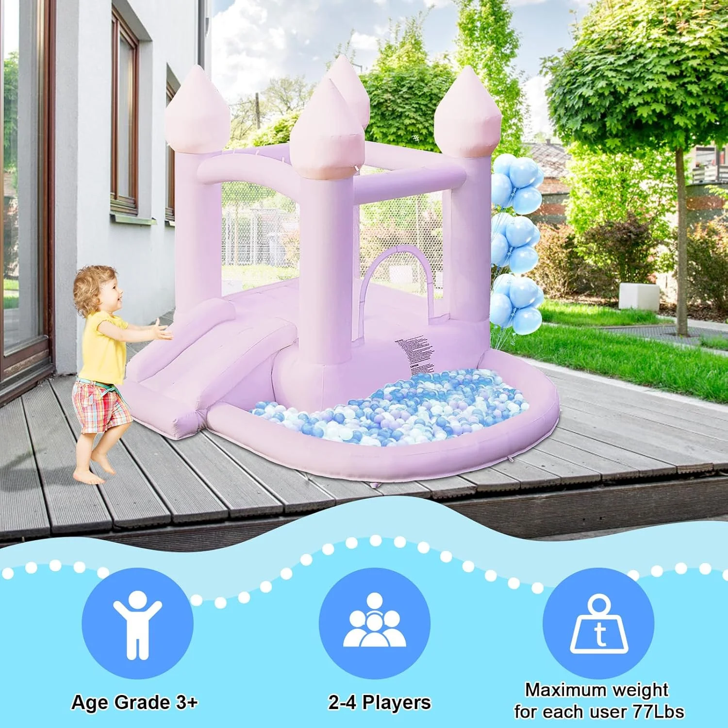 قلعه بادی بنفش FOOING، قلعه بادی با دمنده هوا، قلعه بادی جامپینگ با استخر توپ برای مهمانی، عروسی، حیاط خلوت، نصب آسان، ایمن برای خانواده قلعه بادی بنفش FOOING، قلعه بادی با دمنده هوا، قلعه بادی جامپینگ با استخر توپ برای مهمانی، عروسی، حیاط خلوت، نصب آسان، ایمن برای خانواده