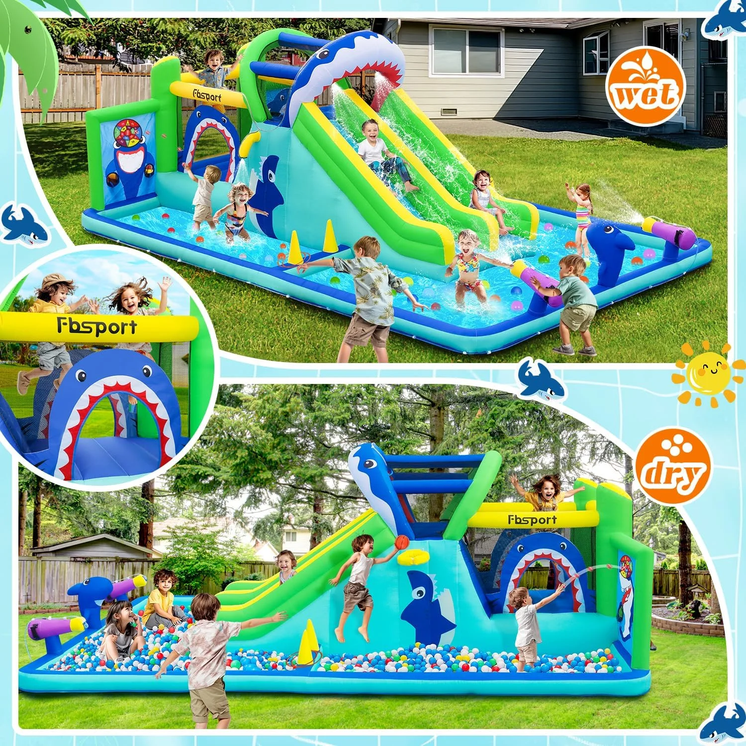 پارک سرسره آبی بادی FBSPORT، قلعه جامپینگ با سرسره دوتایی به همراه پمپ هوا 550 واتی، دیوار صخره نوردی، محوطه پرش، حلقه پرتاب، بسکتبال، محوطه آب پاشی، خانه بادی برای حیاط خلوت و فضای باز پارک سرسره آبی بادی FBSPORT، قلعه جامپینگ با سرسره دوتایی به همراه پمپ هوا 550 واتی، دیوار صخره نوردی، محوطه پرش، حلقه پرتاب، بسکتبال، محوطه آب پاشی، خانه بادی برای حیاط خلوت و فضای باز