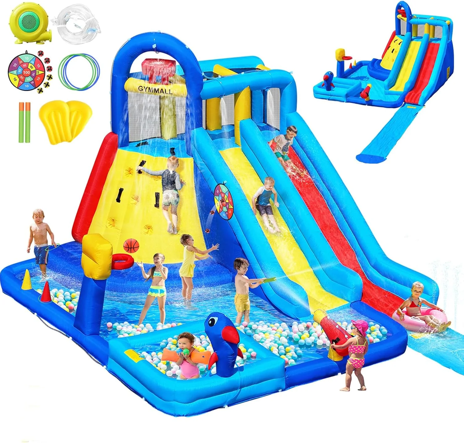 قلعه بادی سرسره دار دوگانه آبی برای کودکان 3 تا 12 سال، قلعه بادی بزرگ با سرسره بلند، پمپ هوا 550 وات، استخر توپ، استخر شنا، صخره نوردی، خانه بادی برای جشن تولد قلعه بادی سرسره دار دوگانه آبی برای کودکان 3 تا 12 سال، قلعه بادی بزرگ با سرسره بلند، پمپ هوا 550 وات، استخر توپ، استخر شنا، صخره نوردی، خانه بادی برای جشن تولد