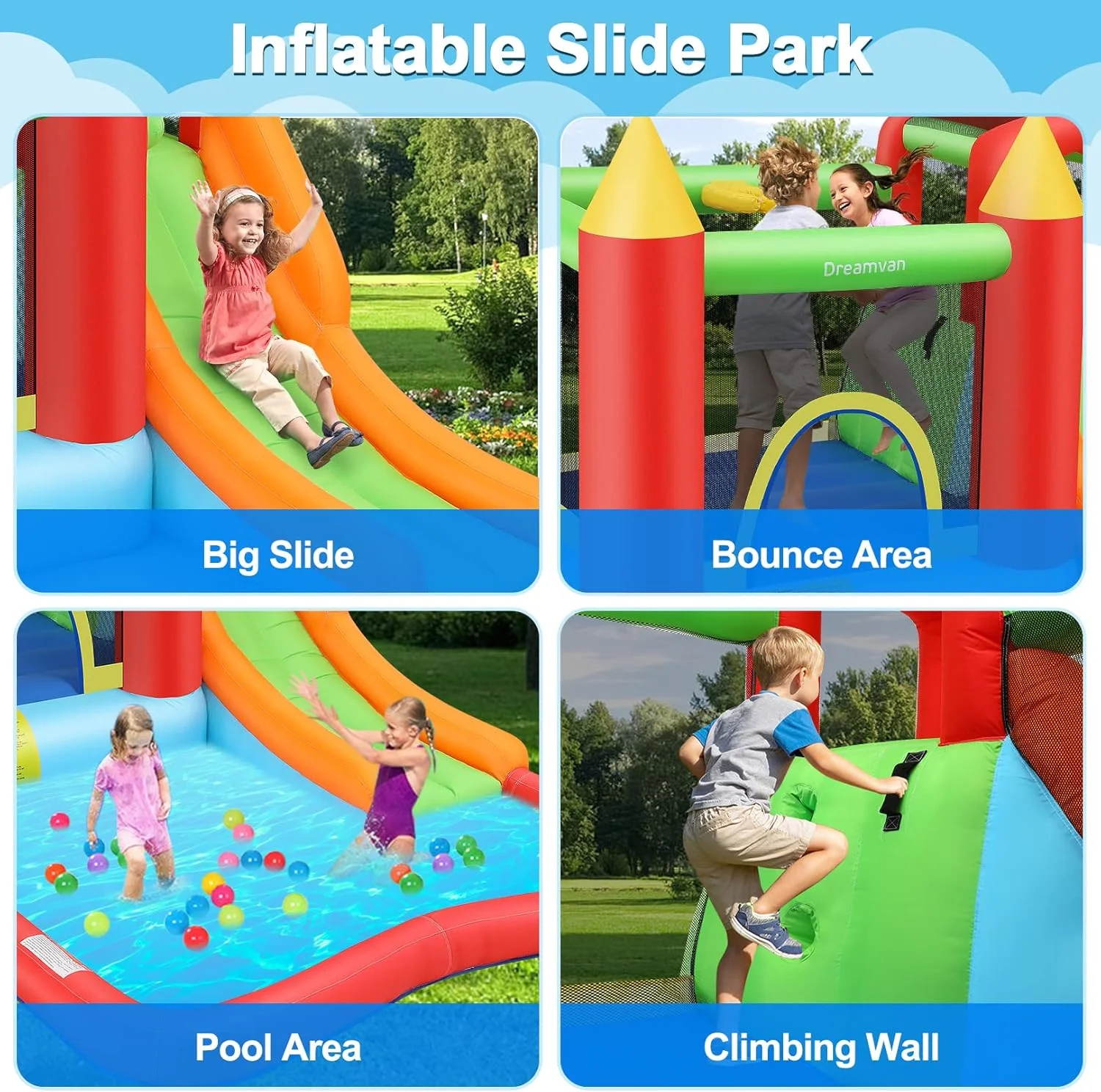 قلعه بادی با سرسره | قلعه بادی برای کودکان در داخل/خارج از منزل، شامل دمنده GFCI، میخ ها و کیت تعمیر، ساعت ها سرگرمی مهمانی، بهترین هدیه برای کودکان 3-10 سال قلعه بادی با سرسره | قلعه بادی برای کودکان در داخل/خارج از منزل، شامل دمنده GFCI، میخ ها و کیت تعمیر، ساعت ها سرگرمی مهمانی، بهترین هدیه برای کودکان 3-10 سال