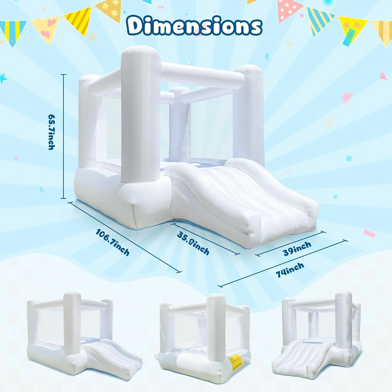 قلعه بادی سفید برای کودکان ۲ تا ۸ سال، مناسب فضای داخلی و خارجی، قلعه بادی آکسفورد با سرسره و دمنده، ۲۶۱x۱۸۰x۲۲۸ سانتی متر، هدیه تولد برای هالووین و کریسمس قلعه بادی سفید برای کودکان ۲ تا ۸ سال، مناسب فضای داخلی و خارجی، قلعه بادی آکسفورد با سرسره و دمنده، ۲۶۱x۱۸۰x۲۲۸ سانتی متر، هدیه تولد برای هالووین و کریسمس