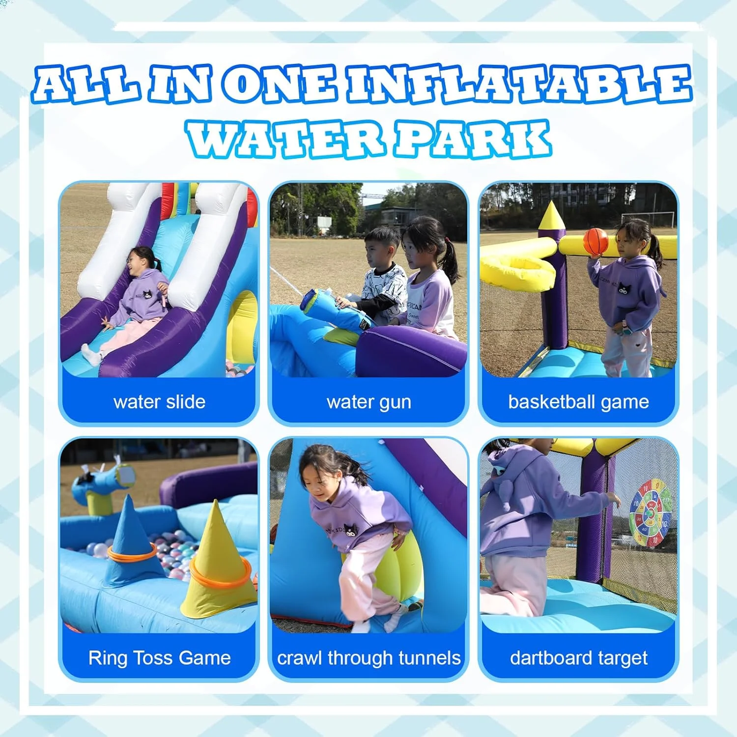 قلعه بادی سرسره دار، قلعه بادی 4.8 متری با دمنده برای کودکان، جامپینگ بادی با سرسره، دیوار صخره نوردی، موانع، ترامپولین، استخر توپ، مناسب برای مهمانی حیاط خلوت