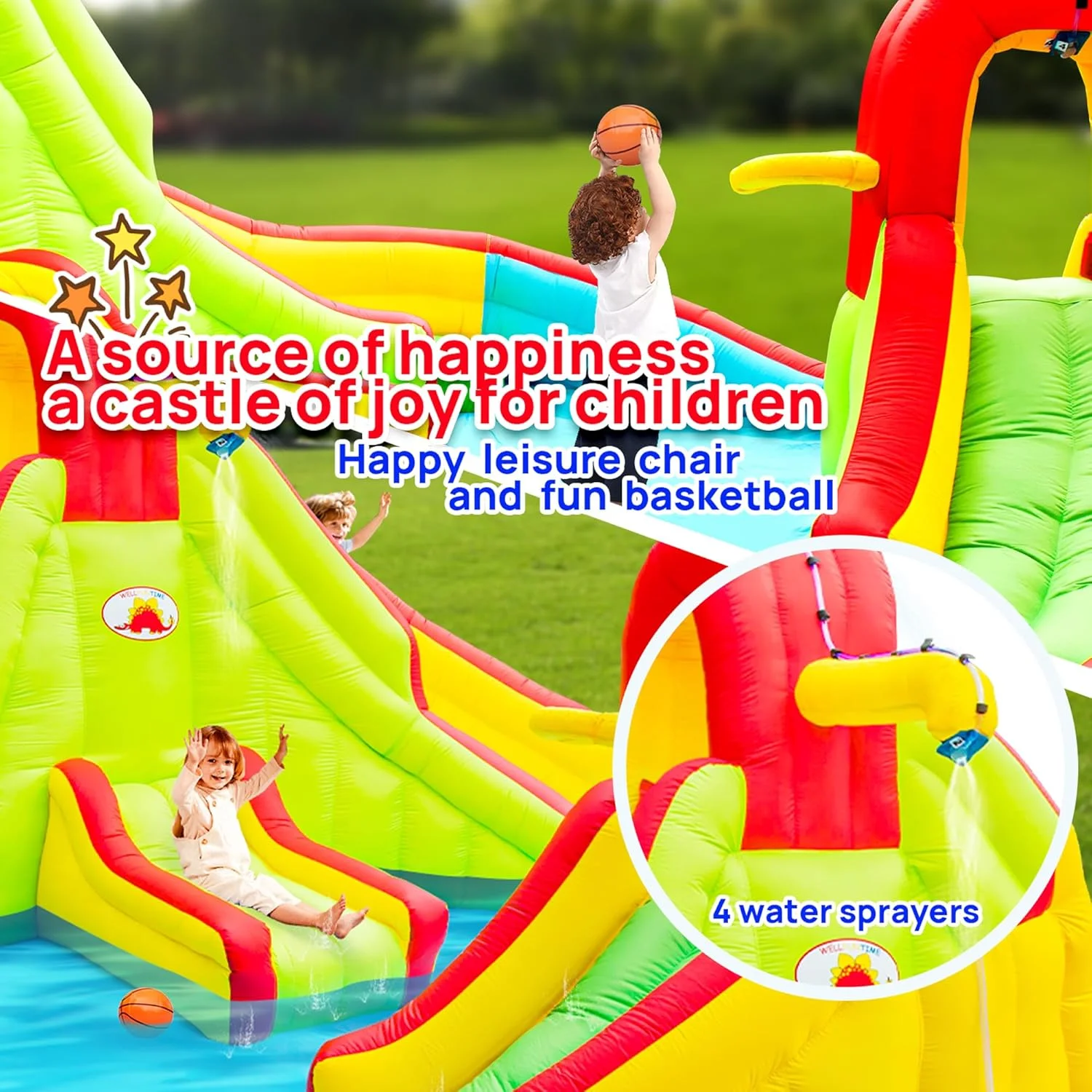 پارک سرسره آبی بادی سنگین، سرسره دوتایی با دیوار صخره نوردی و فواره برای فضای باز، مجهز به دمنده هوا